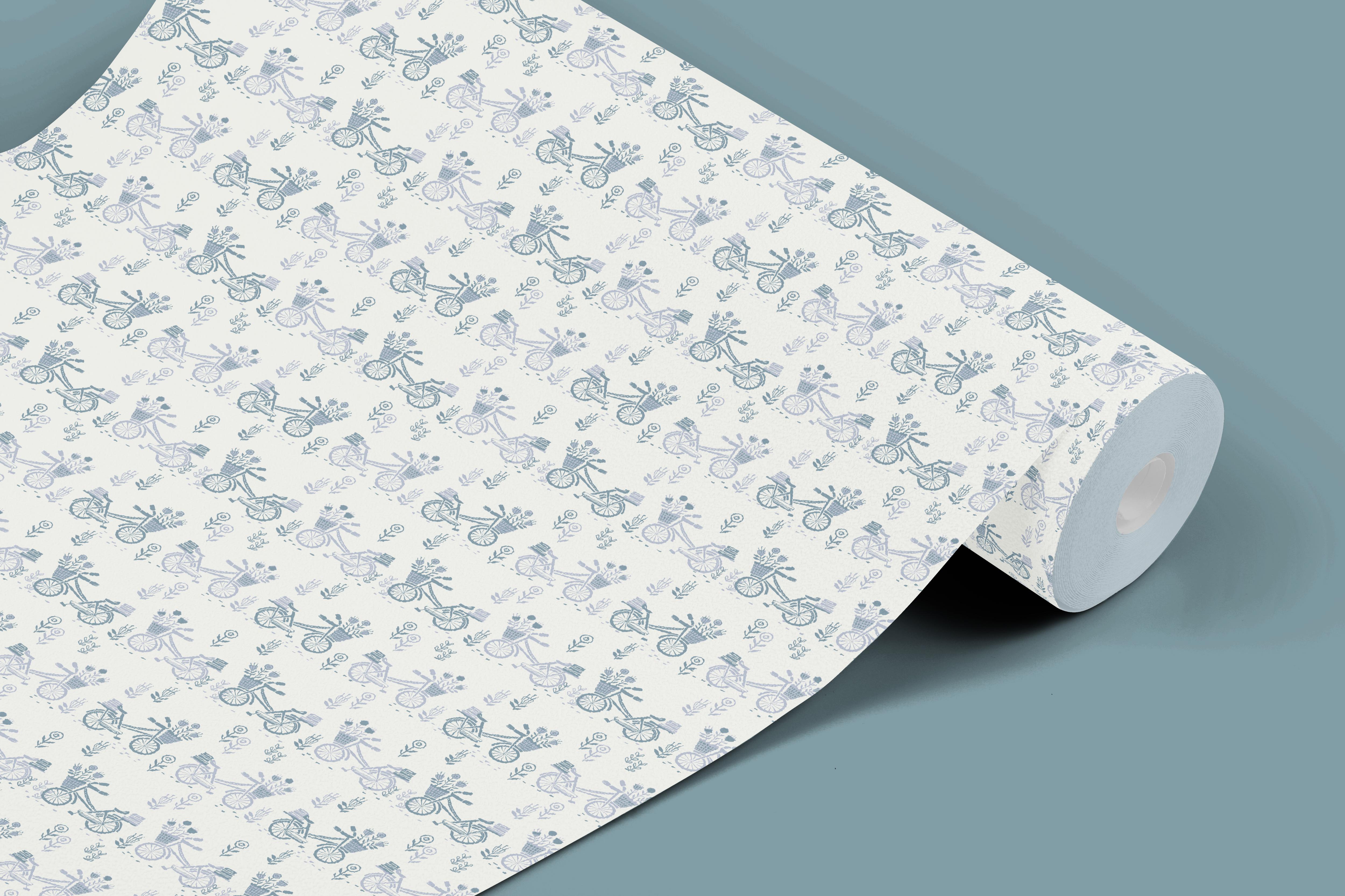 Blue Bicycles Floral Contact Paper | Peel And Stick Wallpaper | Removable Wallpaper | Shelf Liner | Drawer Liner Peel and Stick Paper 1095