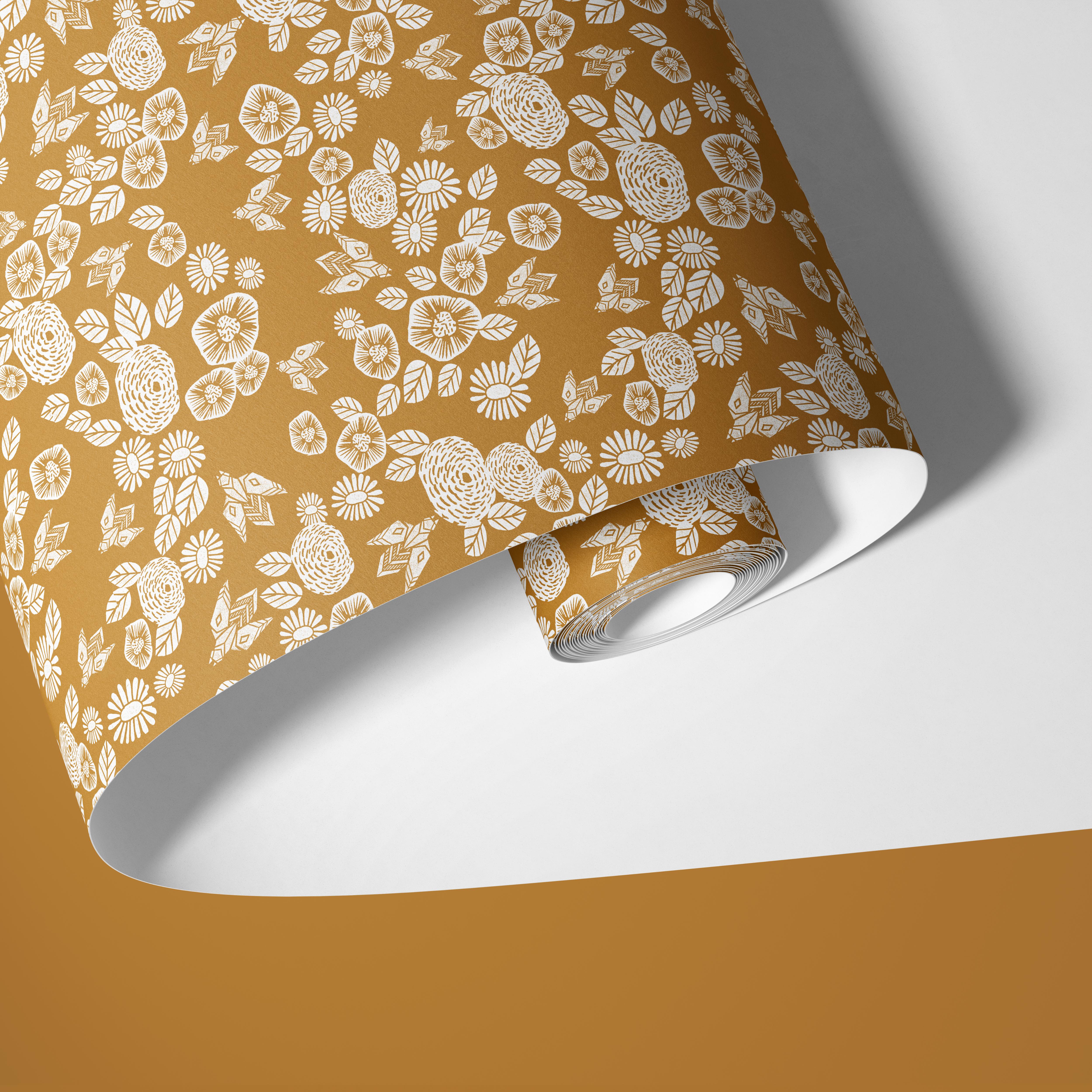 Golden Bees Floral Contact Paper | Peel And Stick Wallpaper | Removable Wallpaper | Shelf Liner | Drawer Liner Peel and Stick Paper 1096