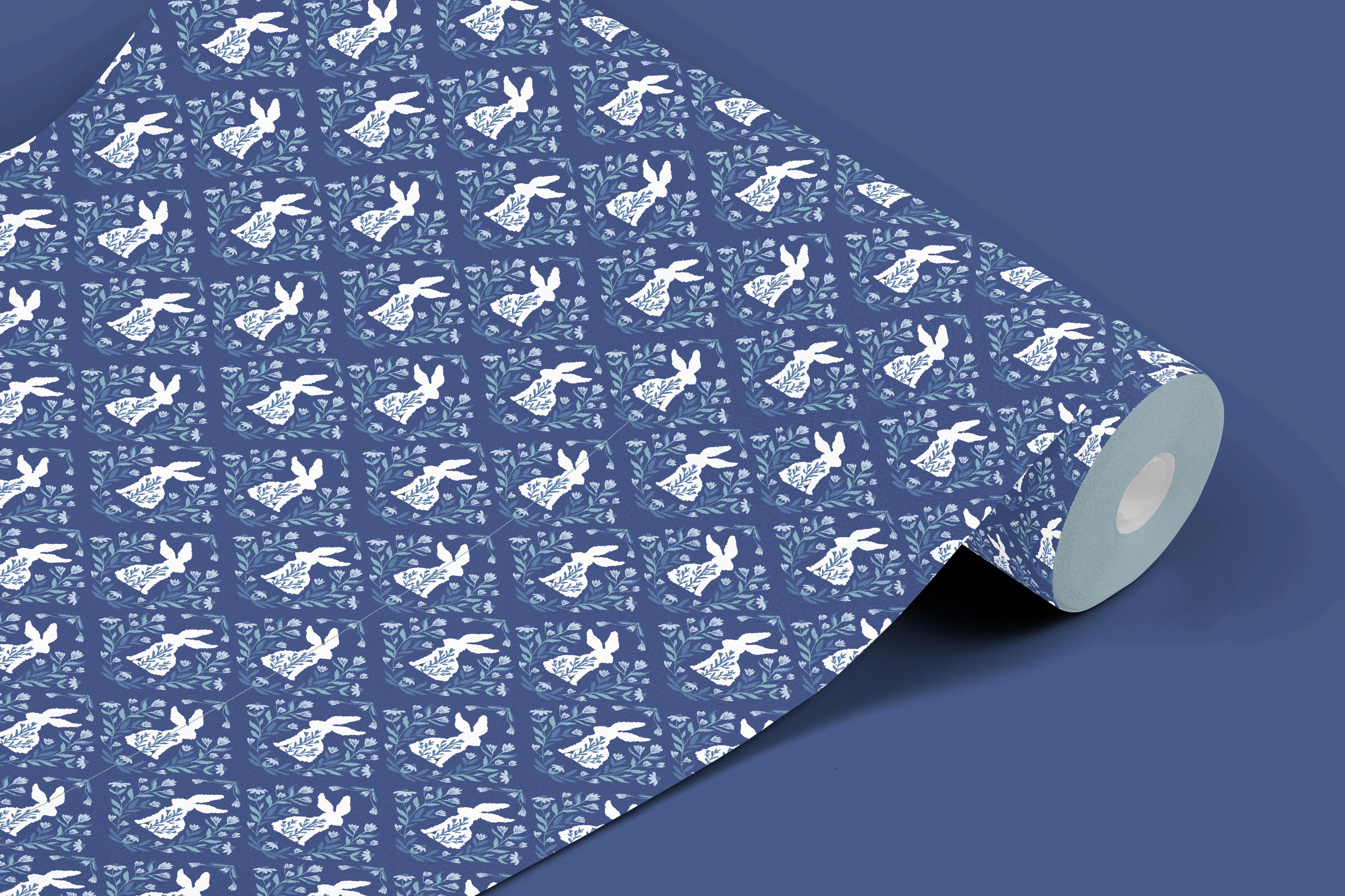 Blue Rabbits Floral Contact Paper | Peel And Stick Wallpaper | Removable Wallpaper | Shelf Liner | Drawer Liner Peel and Stick Paper 1100