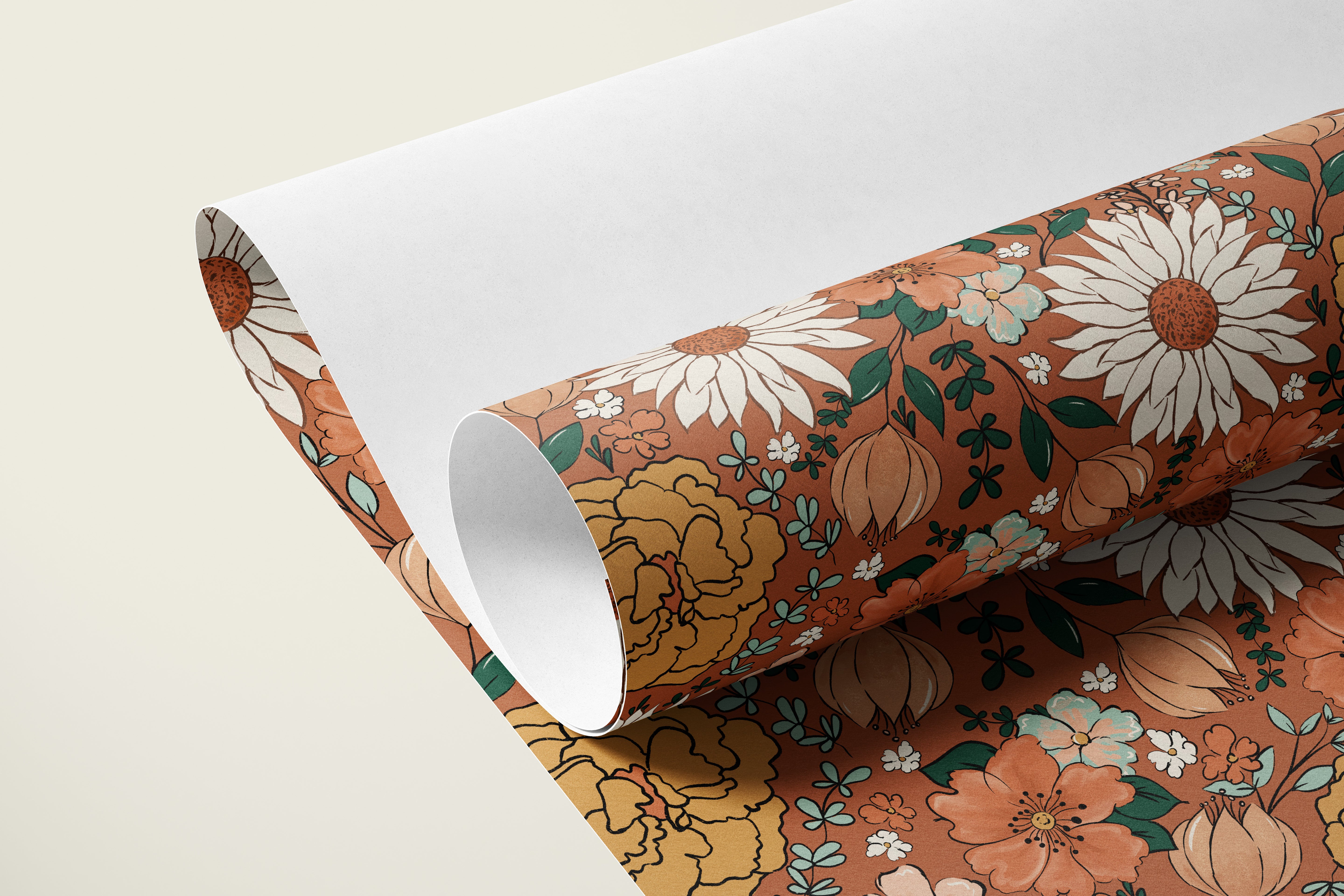 Harvest Harmony | Terracotta Floral Removable Contact Paper for Shelves, Cabinets, Walls, DIY Home Decor 1267