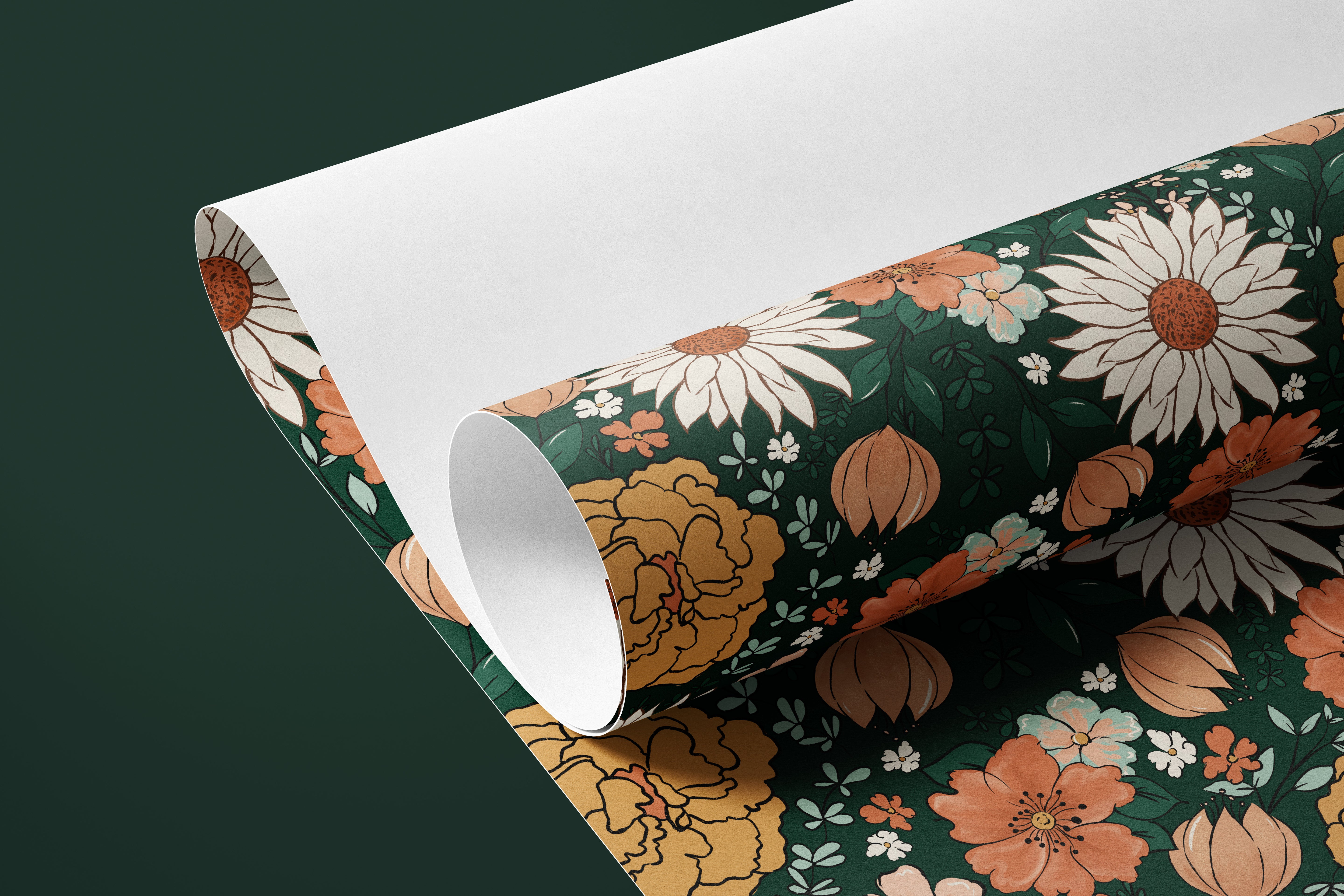 Green Vintage Floral Contact Paper | Peel And Stick Wallpaper | Removable Wallpaper | Shelf Liner | Drawer Liner | Peel and Stick Paper 1268