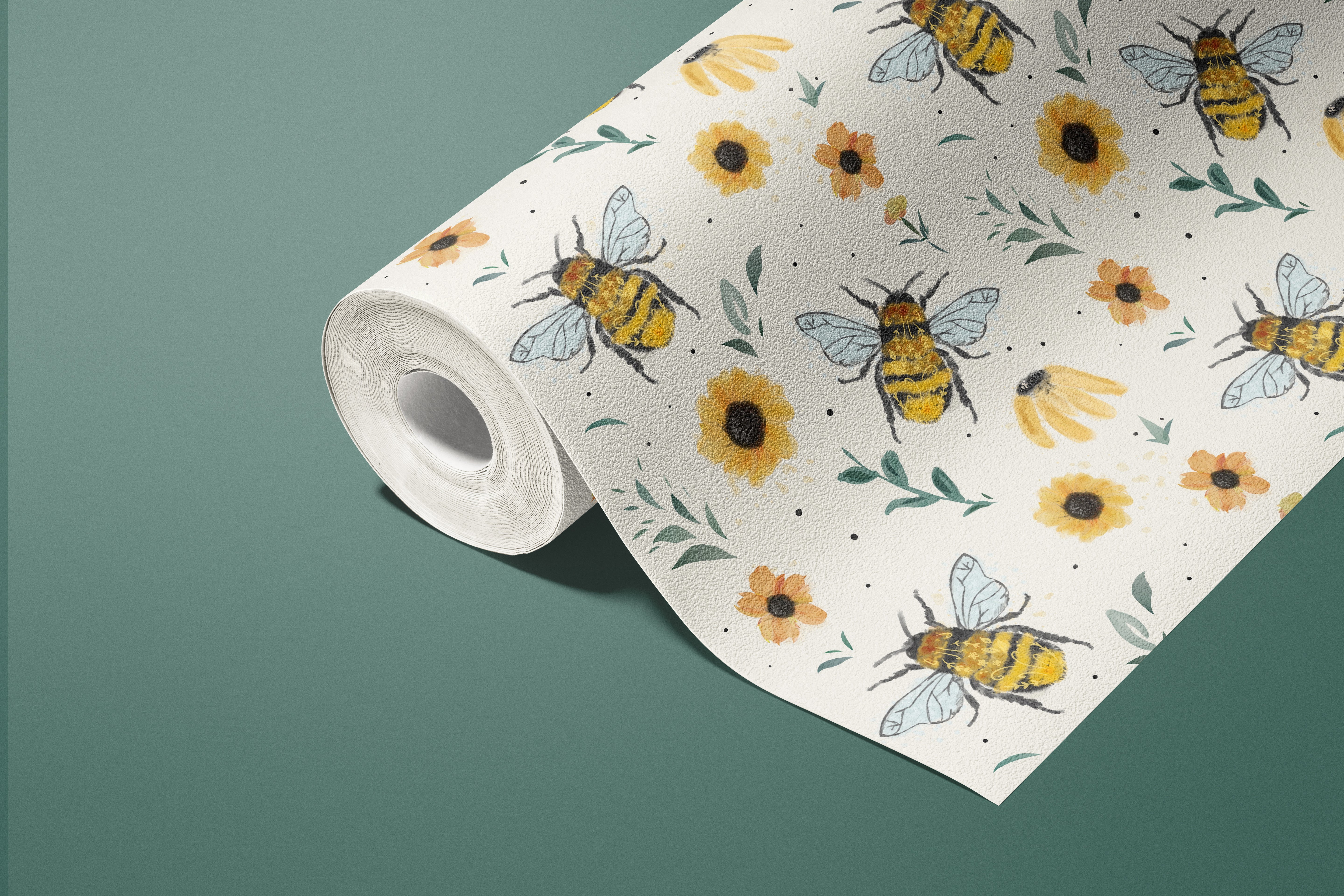 1 Sheet of 18in x 240in (2ft) Honey Bee Floral DISCOUNTED Contact Paper 1274