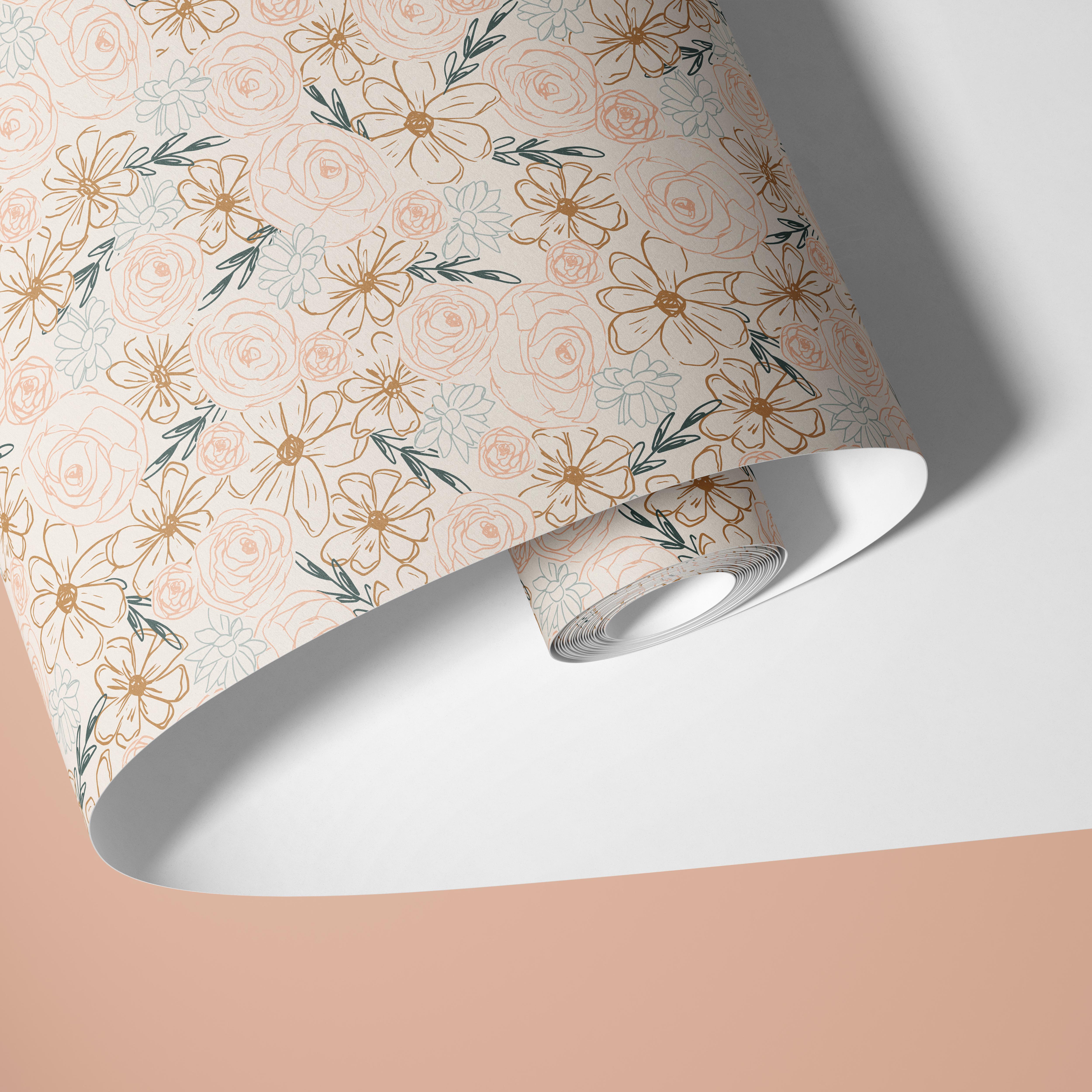 Cream Boho Floral Contact Paper | Peel And Stick Wallpaper | Removable Wallpaper | Shelf Liner | Drawer Liner | Peel and Stick Paper 1282