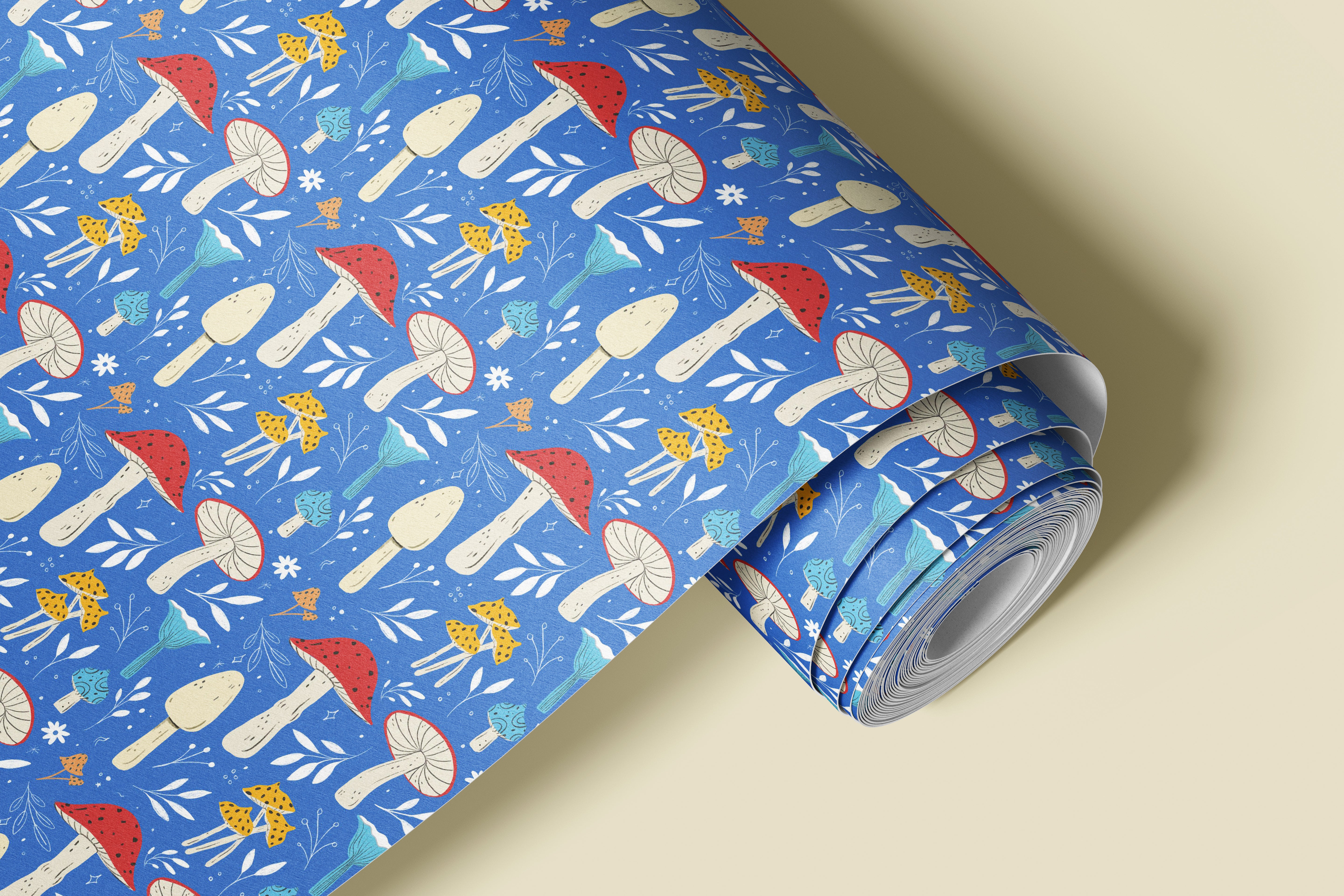 Mushroom Floral Blue Contact Paper | Peel And Stick Paper | Removable Wallpaper | Shelf Liner | Drawer Liner | Peel and Stick Wallpaper 1411