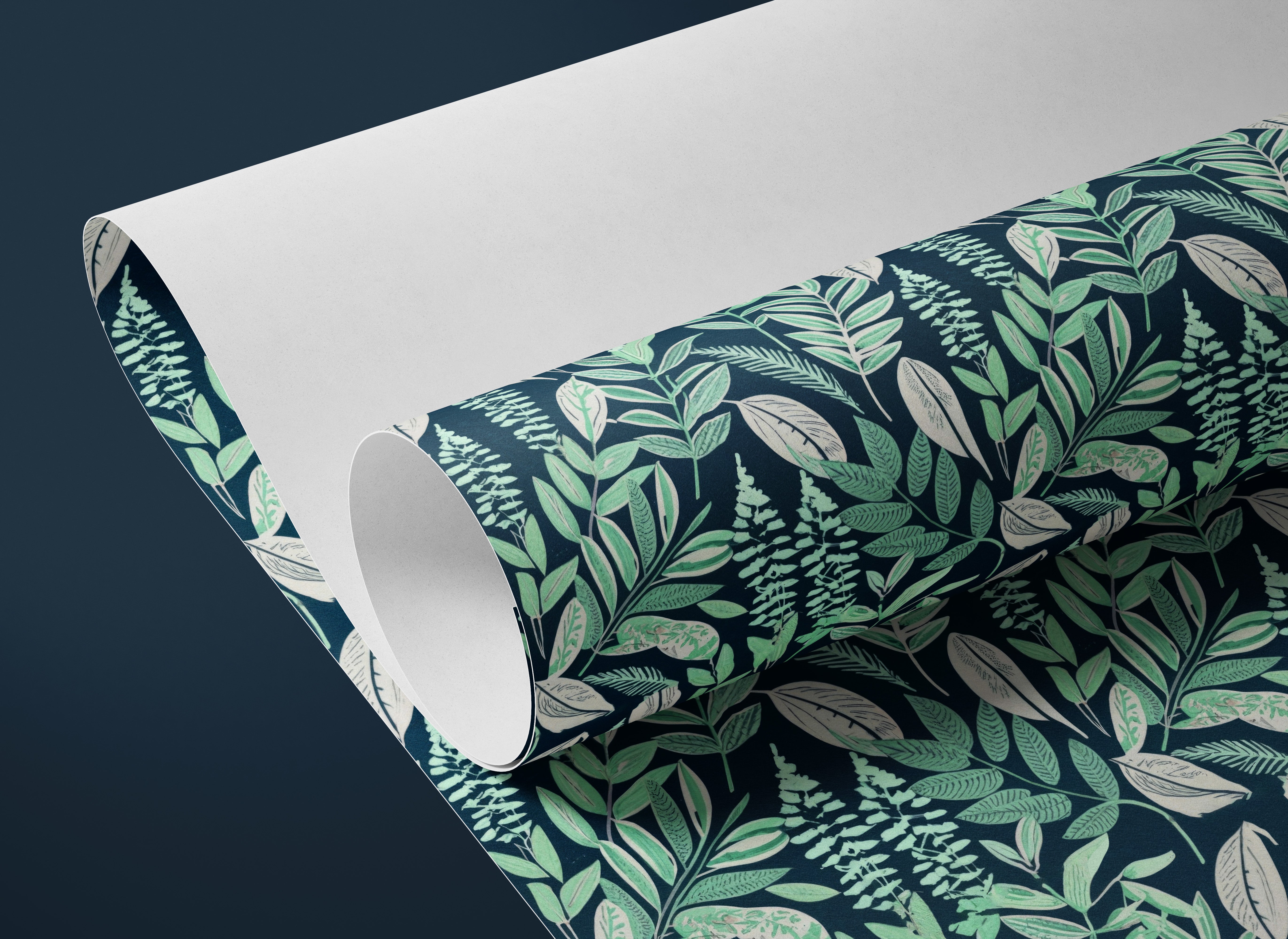 Contact paper of leaves on a dark green background.