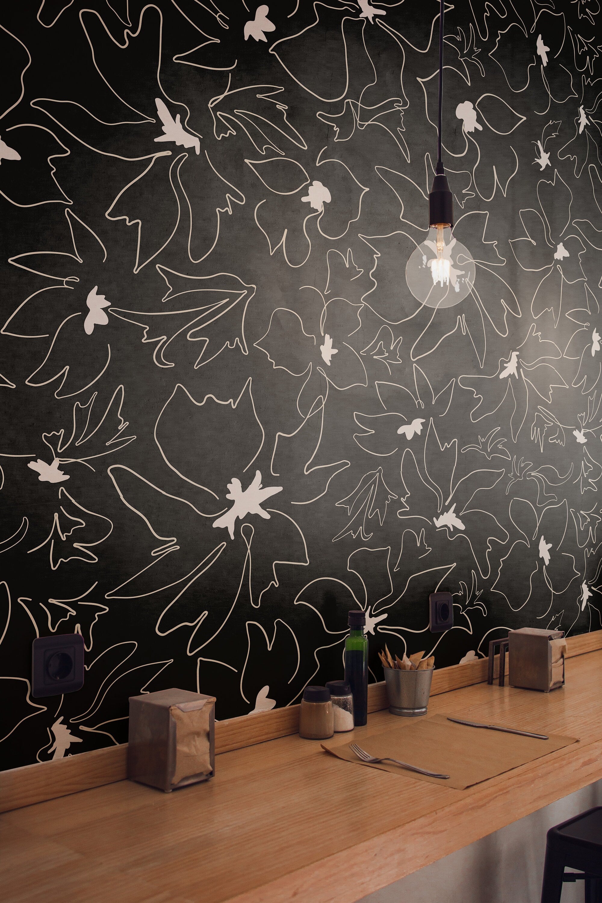 Removable Wallpaper Black White Large Floral Abstract Wallpaper | Peel And Stick Wallpaper | Adhesive Wallpaper | Wallpaper Peel Stick 1158a