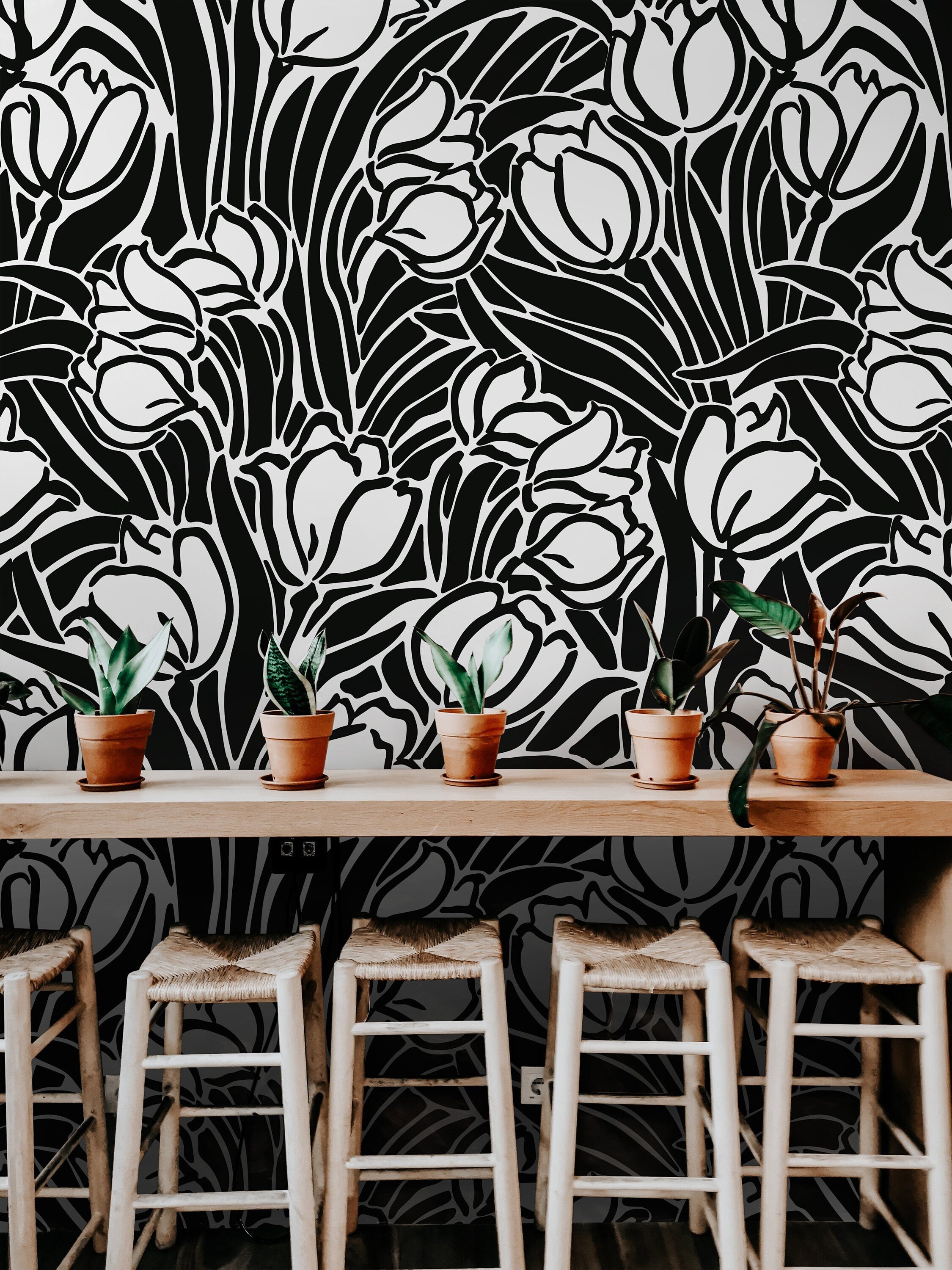 Removable Wallpaper Black White Large Floral Abstract Wallpaper | Peel And Stick Wallpaper | Adhesive Wallpaper | Wallpaper Peel Stick 1156a