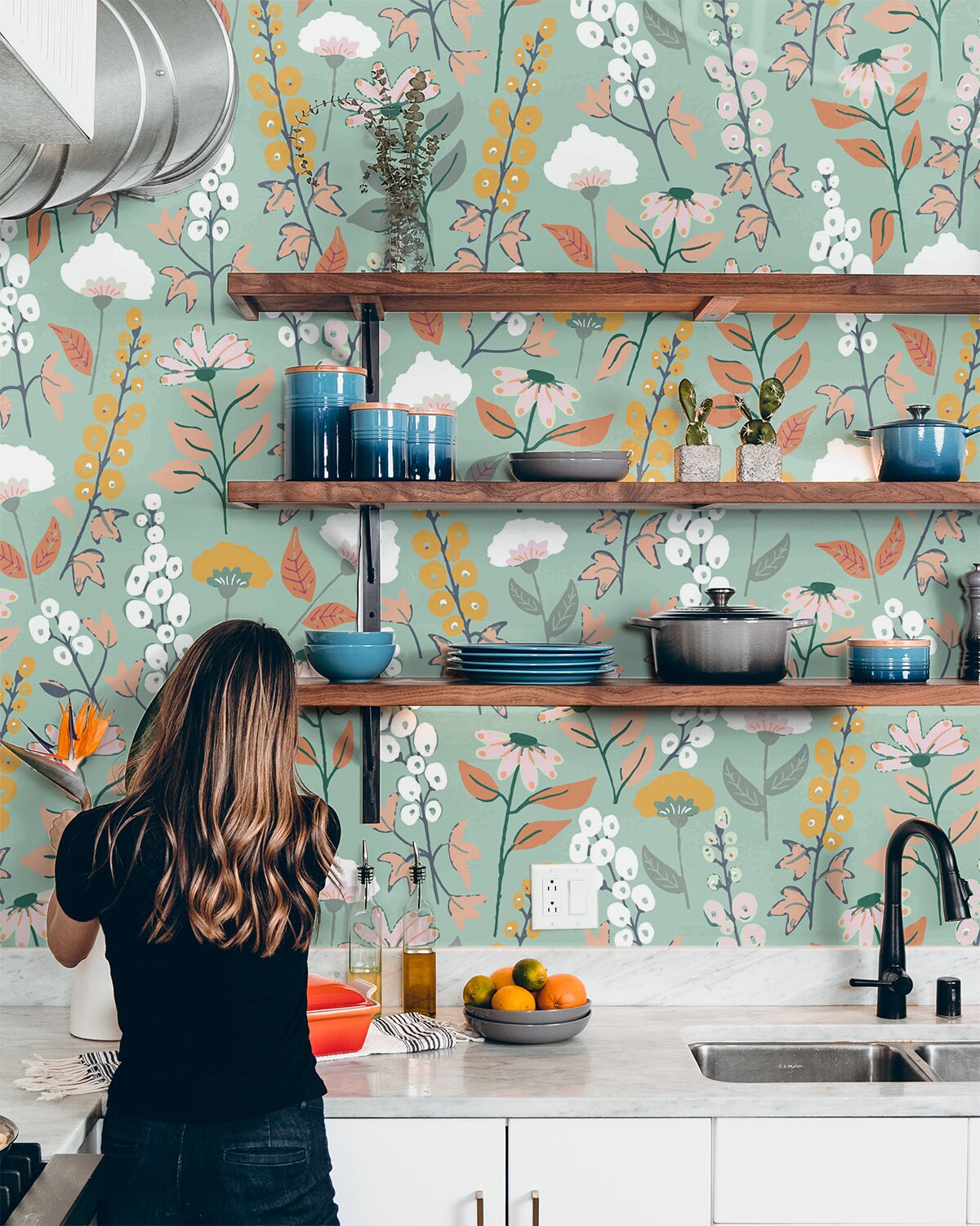 Wildflower Floral Wallpaper | Removable Wallpaper | Peel And Stick Wallpaper | Adhesive Wallpaper | Wall Paper Peel Stick Wall Mural 2308 - JamesAndColors