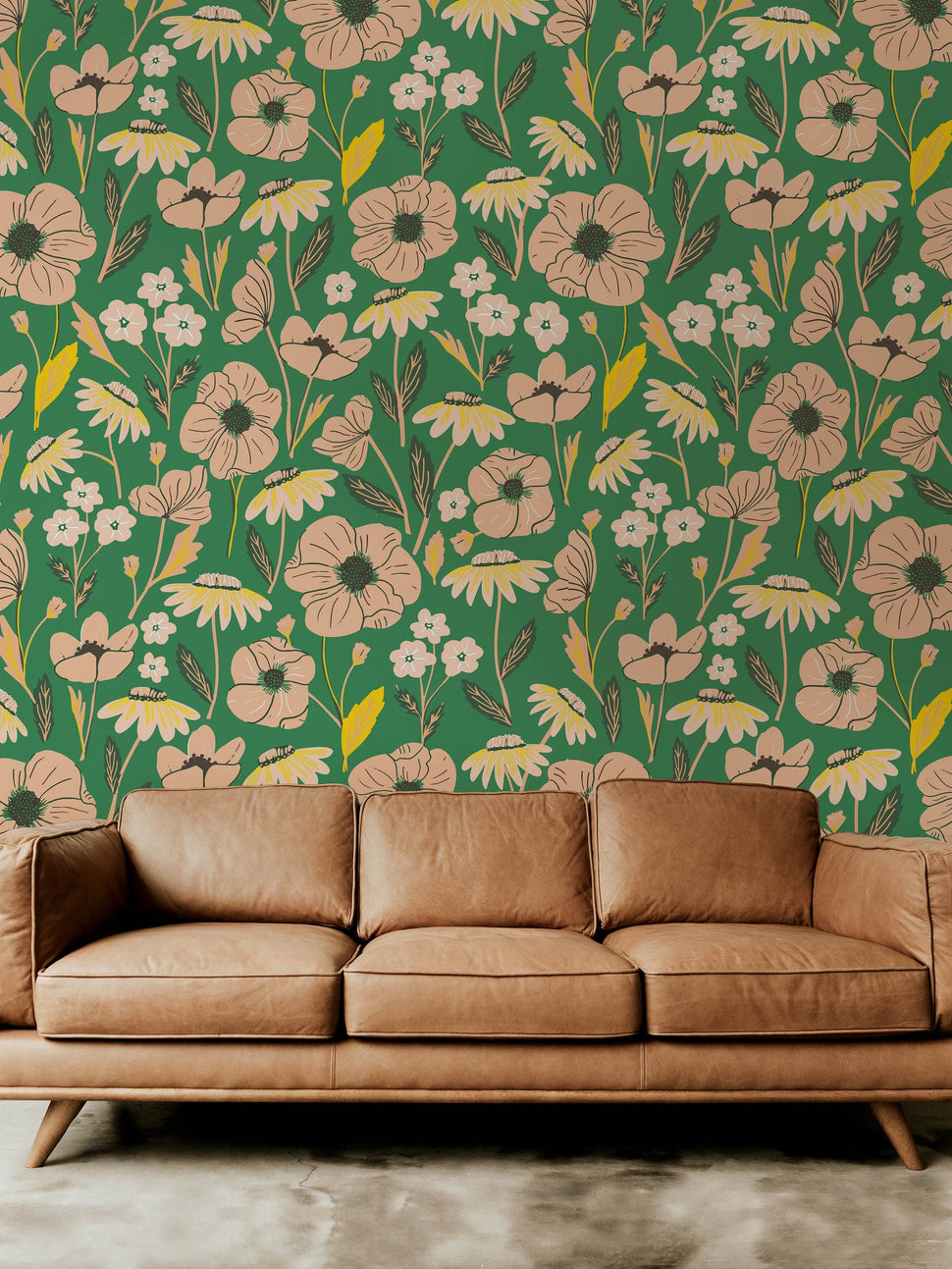 Green Pink Floral Wallpaper | Removable Wallpaper | Peel And Stick ...