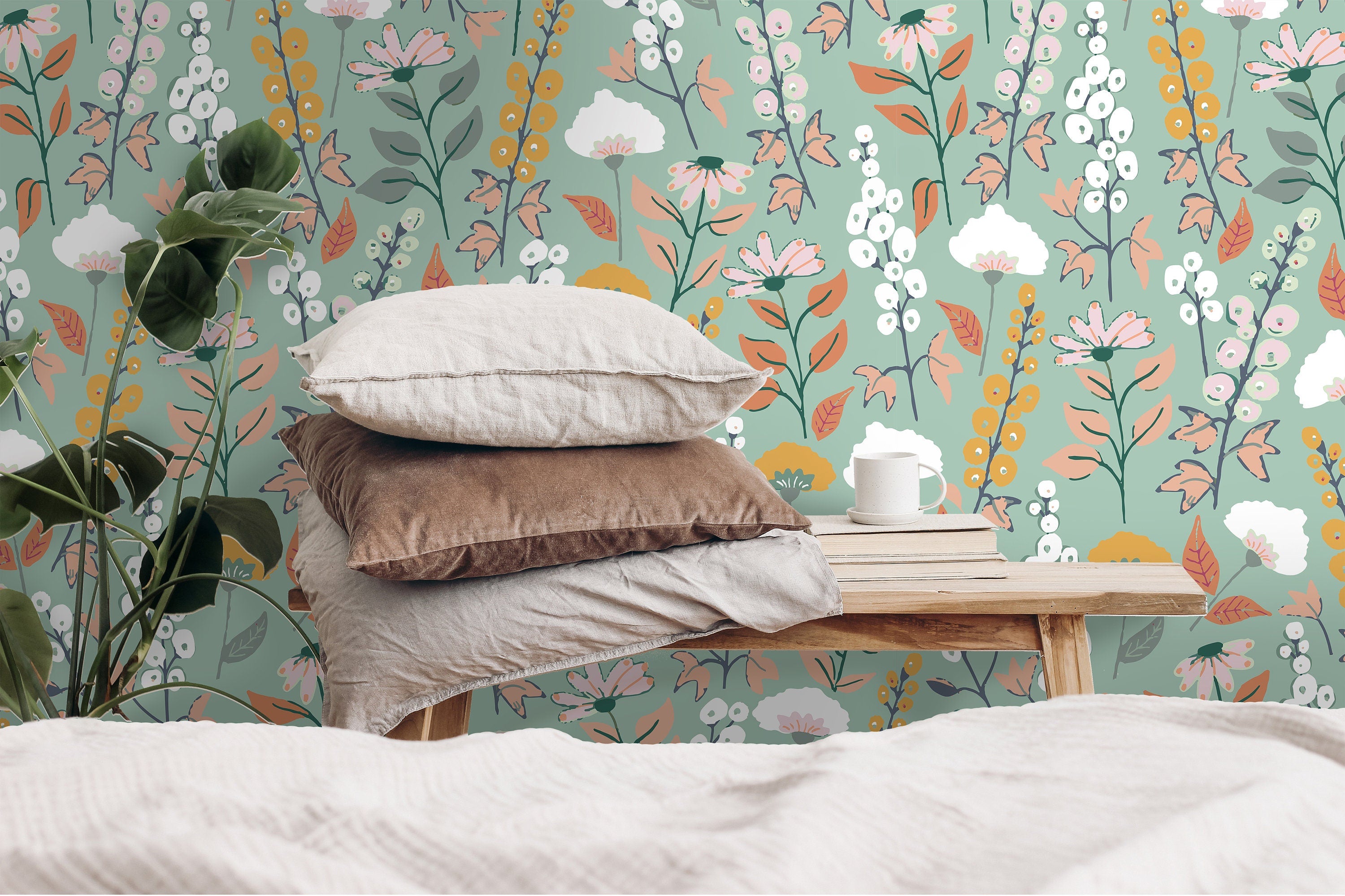 Wildflower Floral Wallpaper | Removable Wallpaper | Peel And Stick Wallpaper | Adhesive Wallpaper | Wall Paper Peel Stick Wall Mural 2308 - JamesAndColors