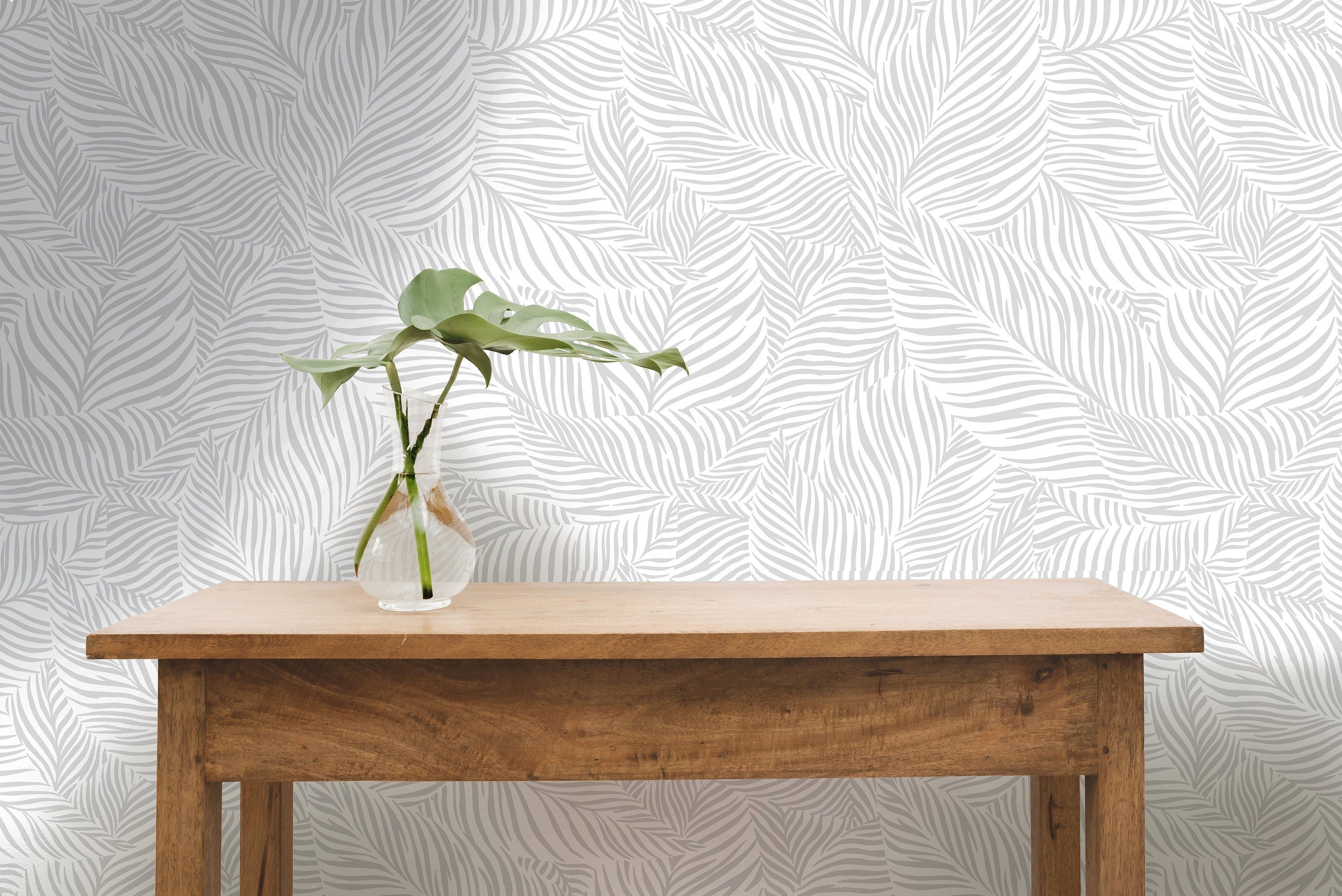 Removable Wallpaper Gray White Leaf Wallpaper, Peel And Stick Wallpaper, Adhesive Wallpaper