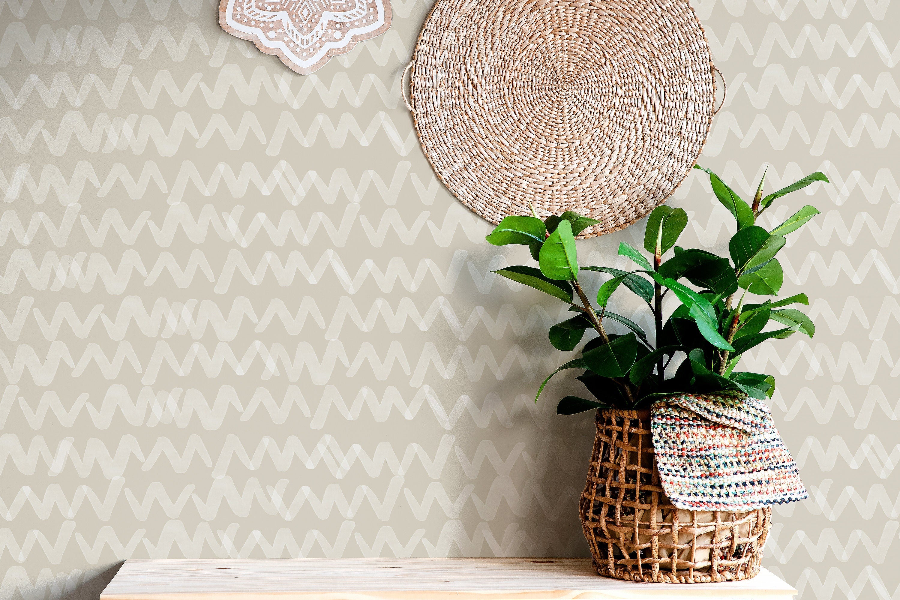 Tan Geometric Zigzag Wallpaper, Removable Wallpaper, Peel And Stick  Wallpaper, Adhesive Wallpaper