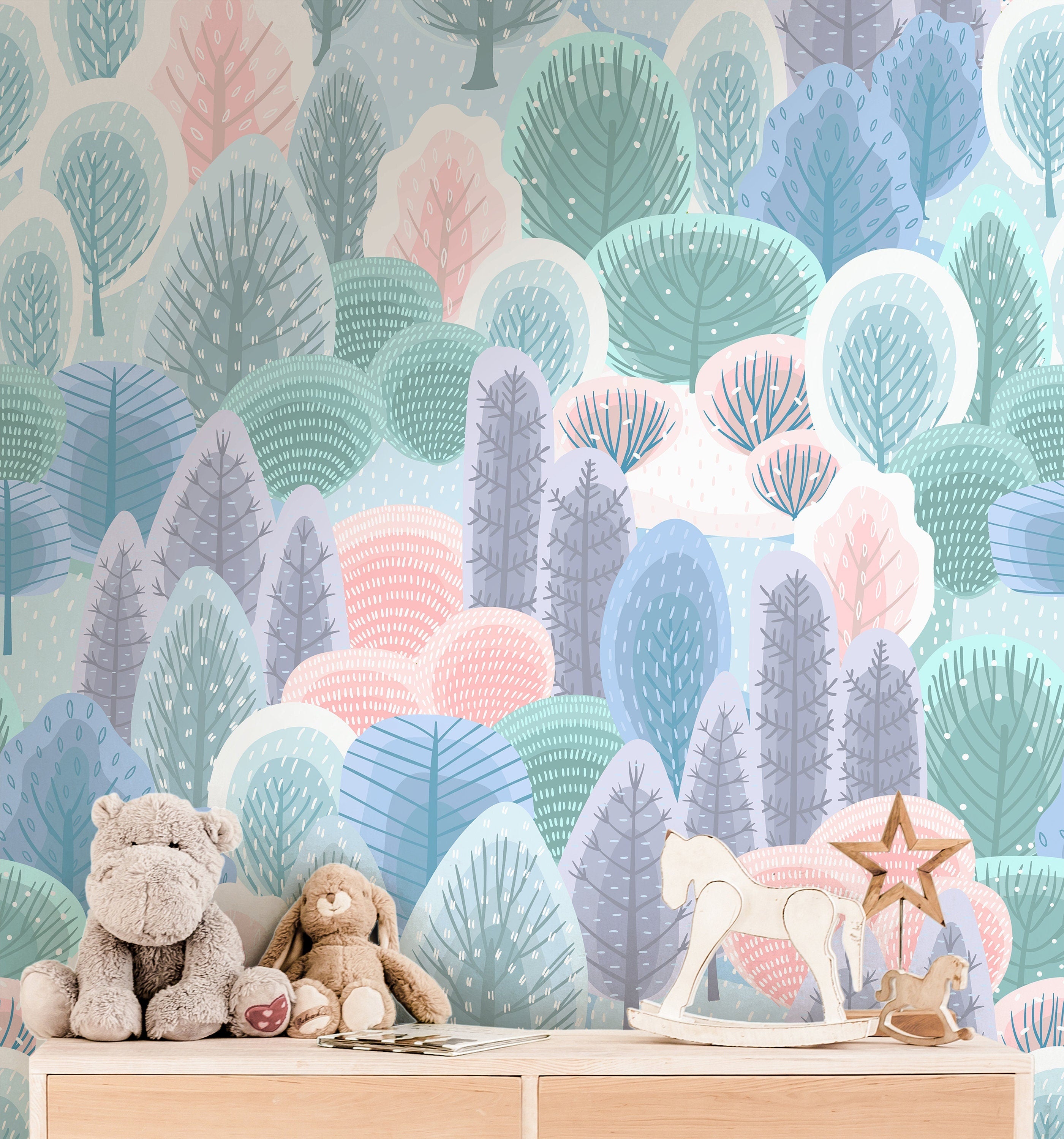 Pastel Forest Wallpaper | Girls Nursery Wallpaper | Kids Wallpaper ...