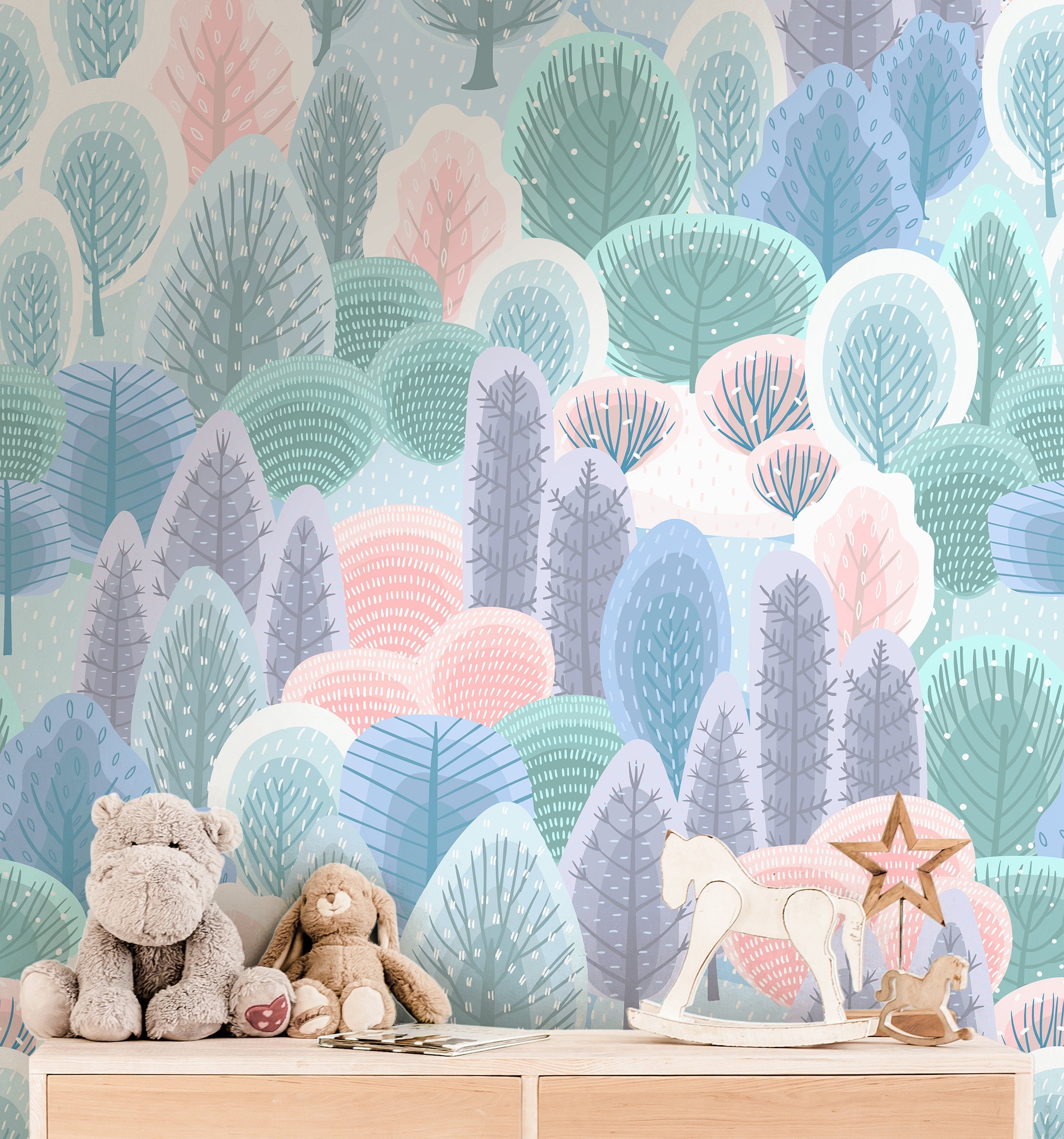 Pastel Forest Wallpaper | Girls Nursery Wallpaper | Kids Wallpaper | Childrens Wallpaper | Peel Stick Wallpaper | Removable Wallpaper | 3795 - JamesAndColors