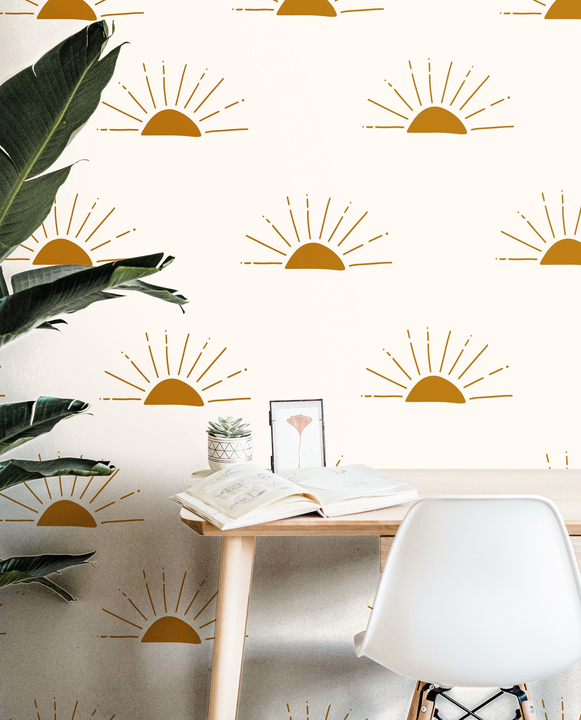 Wallpaper Peel and Stick Wallpaper Golden Orange and Cream Sun Boho Removable Wallpaper Wall Decor Home Decor Wall Art Room Decor 43 - JamesAndColors