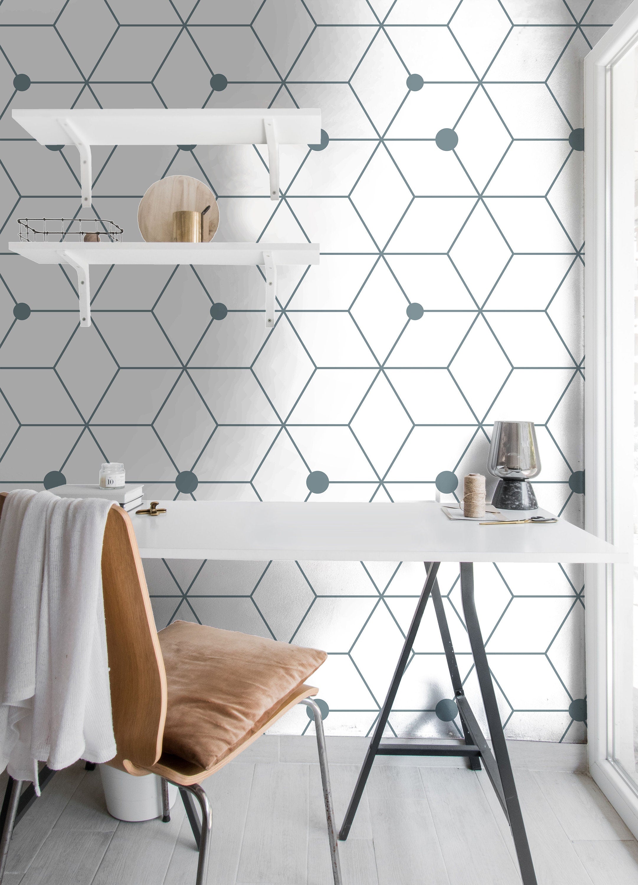 Geometric Wallpaper Modern Wallpaper Peel and Stick White 