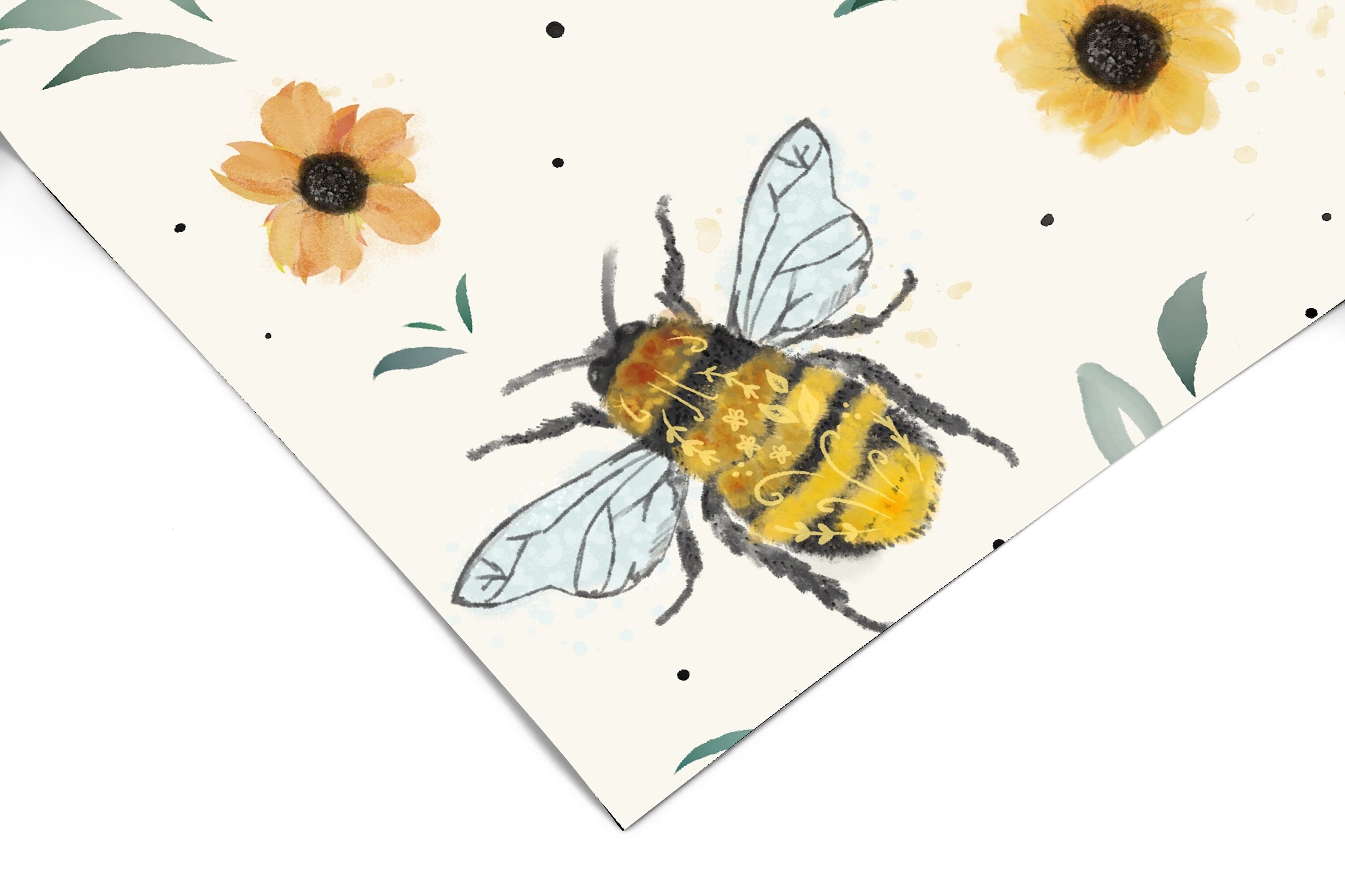 Floral Bumblebee Wallpaper Peel and Stick Wallpaper Removable