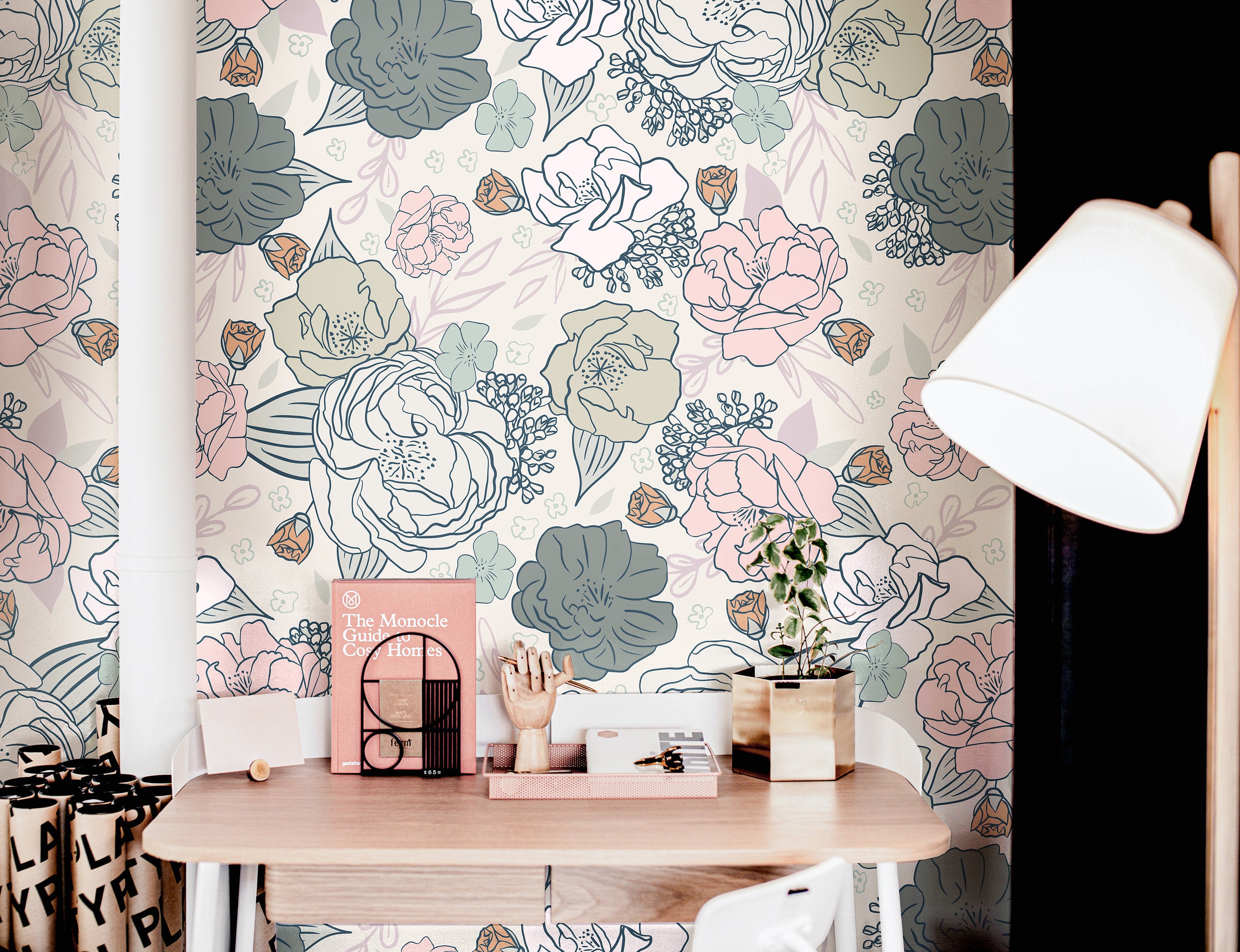 Blue Floral Rose Wallpaper Peel and Stick Wallpaper Removable Wallpaper Wall Decor Home Decor Wall Art Printable Wall Art Room Decor 160 - JamesAndColors