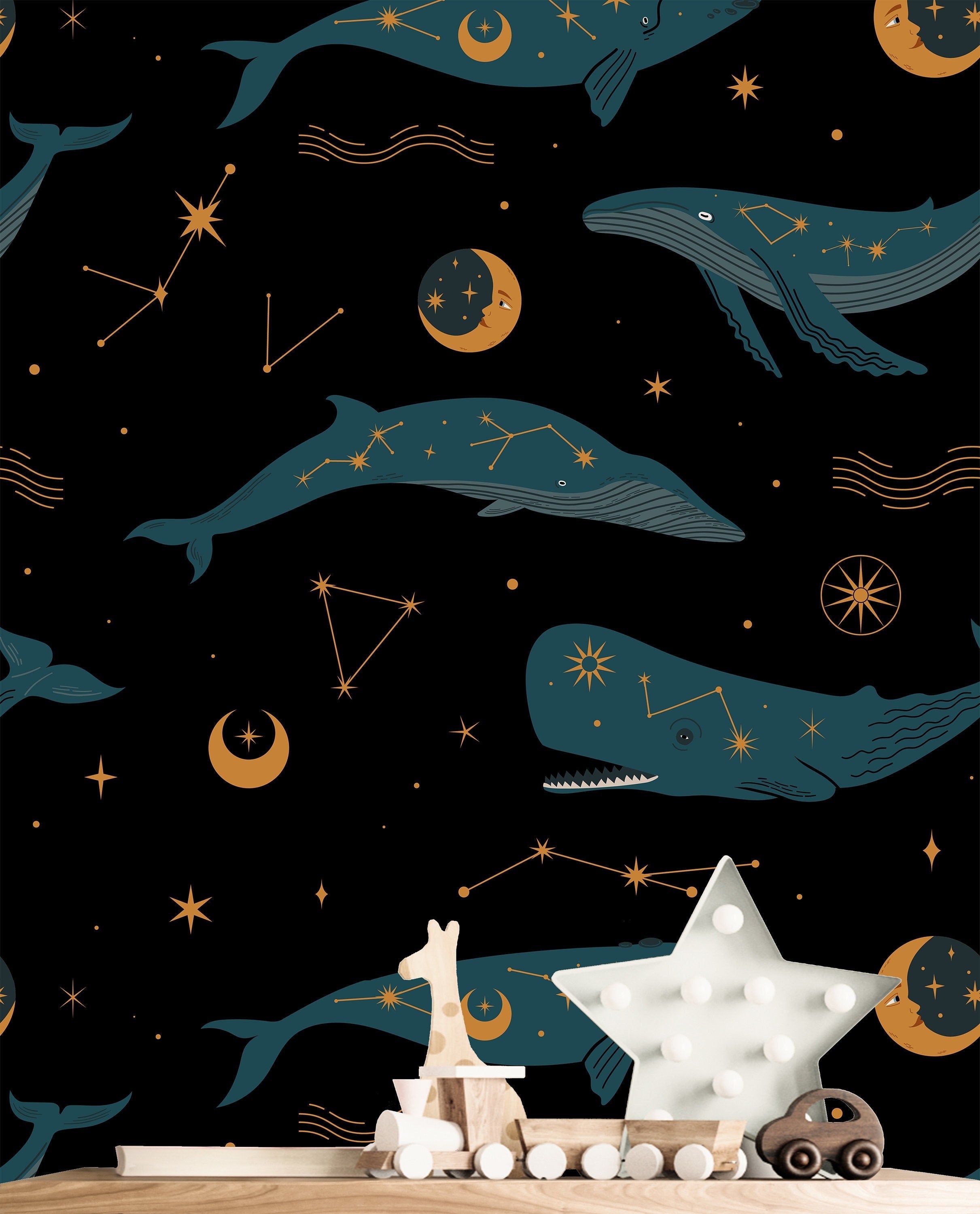 Removable Mystic Whale Wallpaper | Boys Nursery Wallpaper | Kids Wallpaper | Childrens Wallpaper | Peel Stick Wallpaper | Boys Room | 199 - JamesAndColors