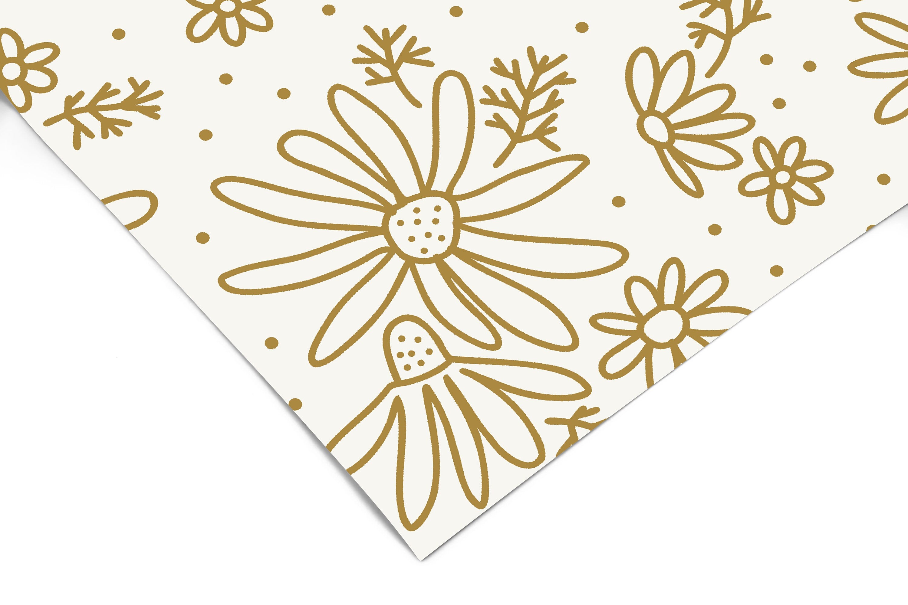 Golden Daisy Floral Wallpaper | Girls Nursery Wallpaper | Kids Wallpaper | Childrens Wallpaper | Peel Stick Removable Wallpaper | 364