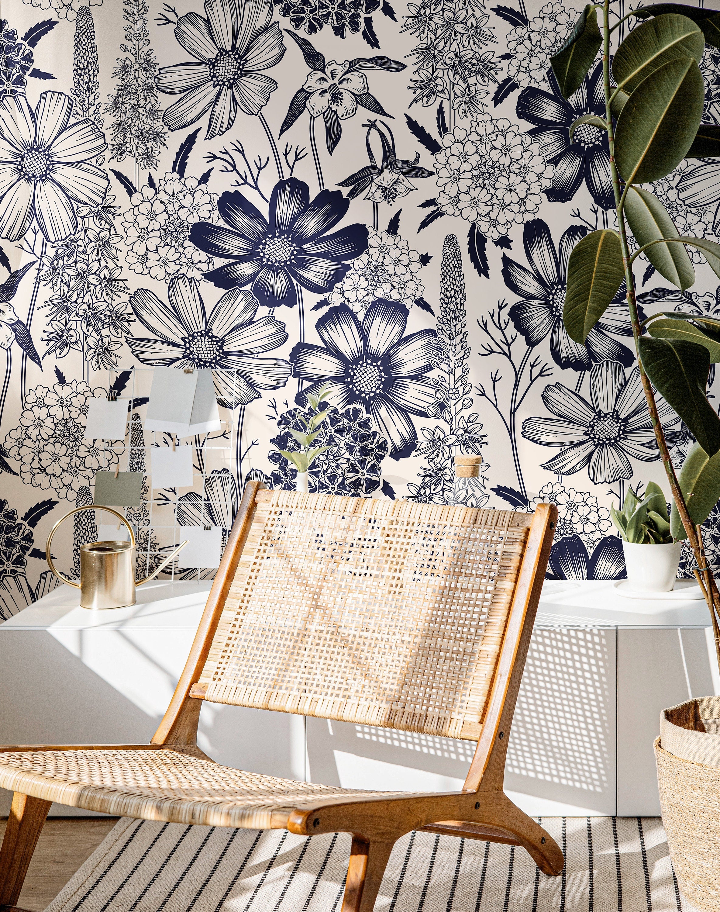 vintage blue and white wallpaper