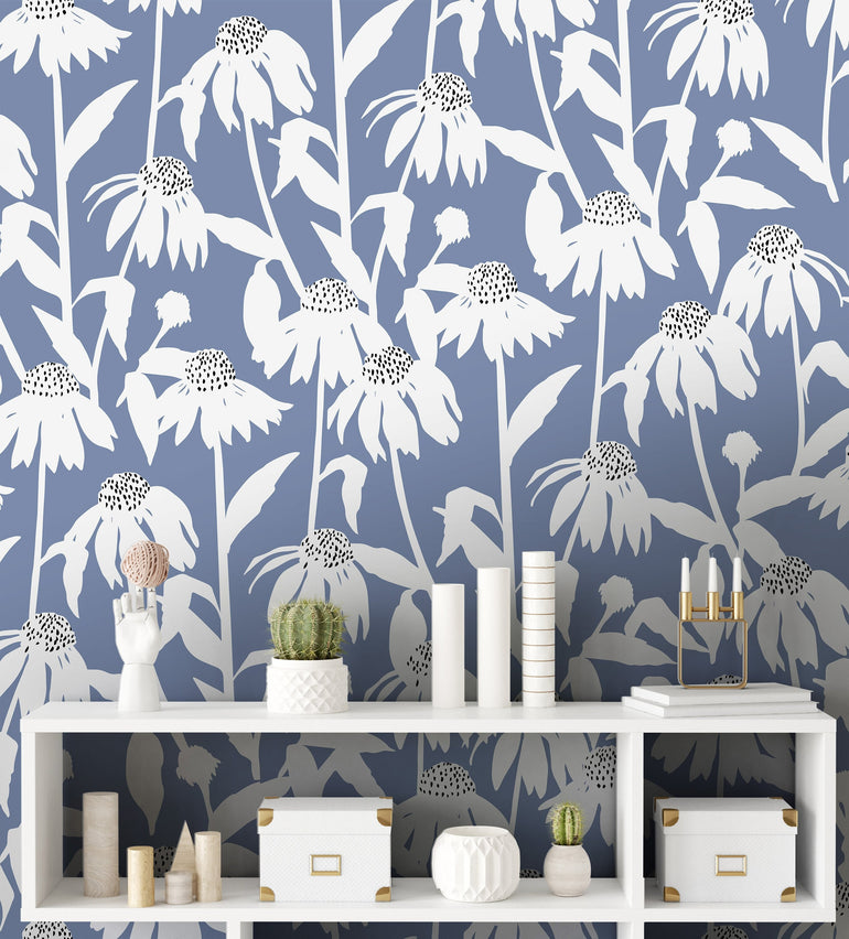 Wallpaper Peel and Stick Wallpaper Blue White Daisy Floral Removable ...