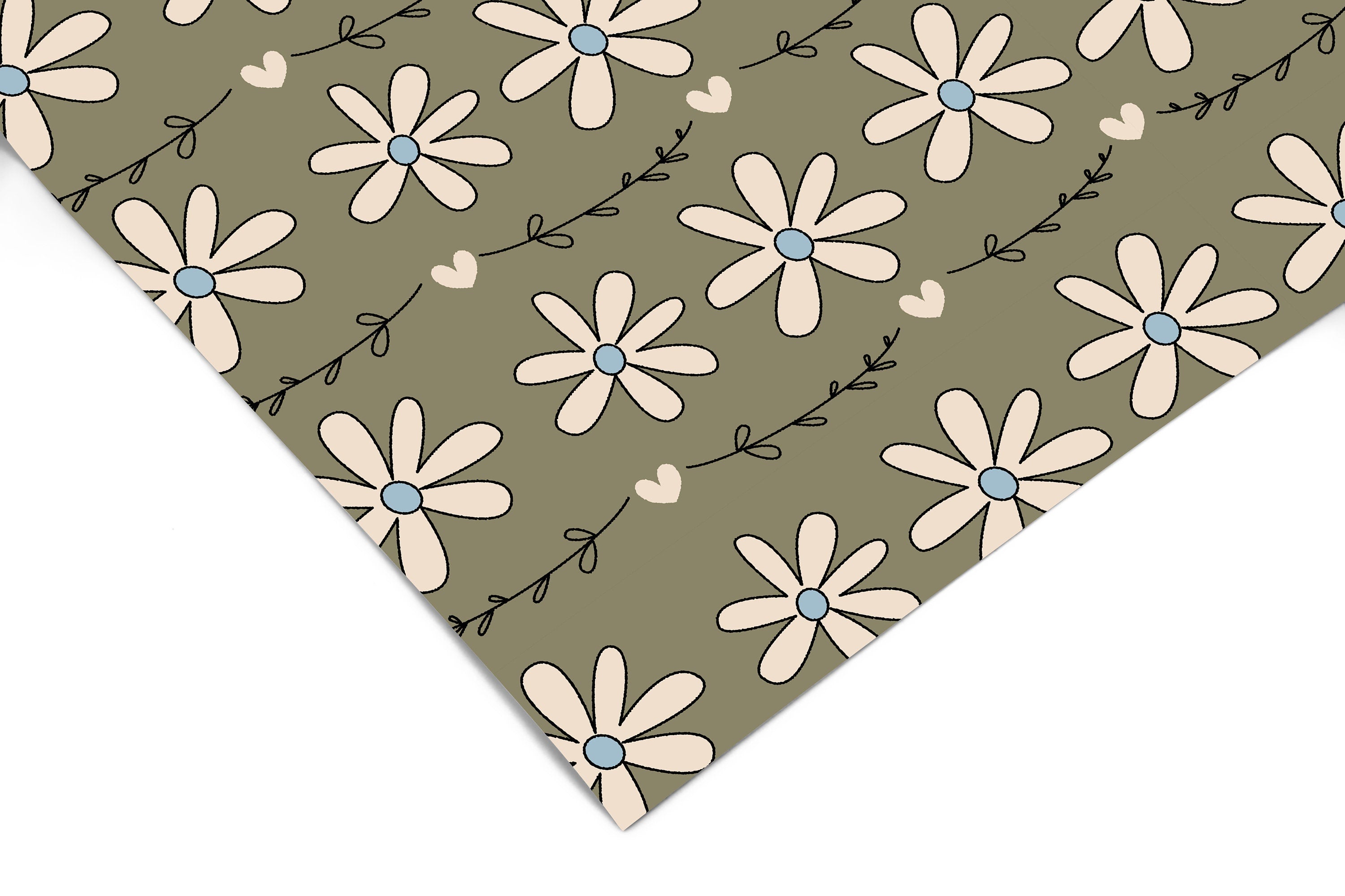 Olive And Heart Floral Contact Paper | Peel Stick Wallpaper | Removable Wallpaper | Shelf Liner | Drawer Liner | Peel and Stick Paper 1497