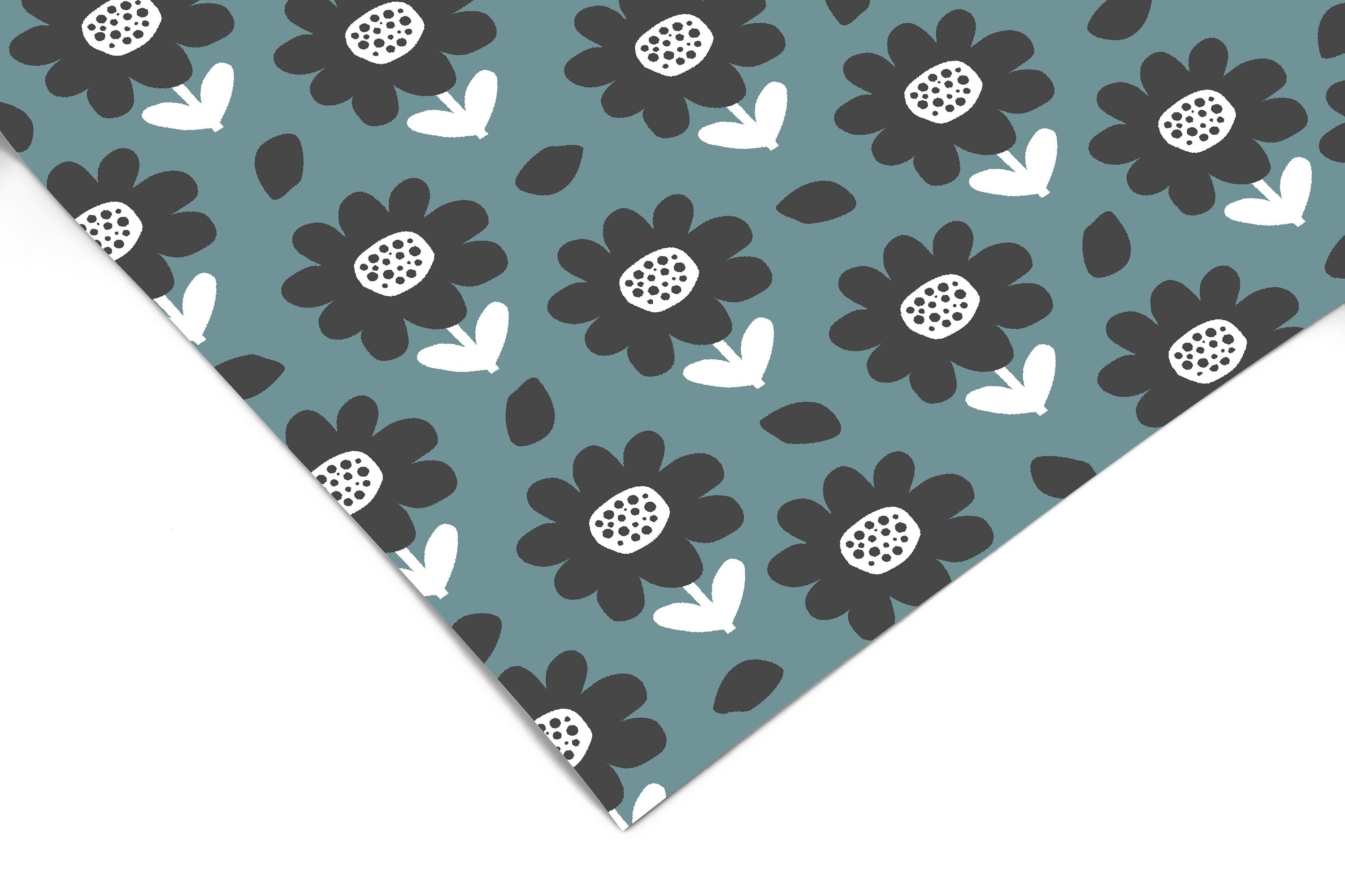 Teal Black Floral Contact Paper | Peel And Stick Wallpaper | Removable Wallpaper | Shelf Liner | Drawer Liner | Peel and Stick Paper 1541