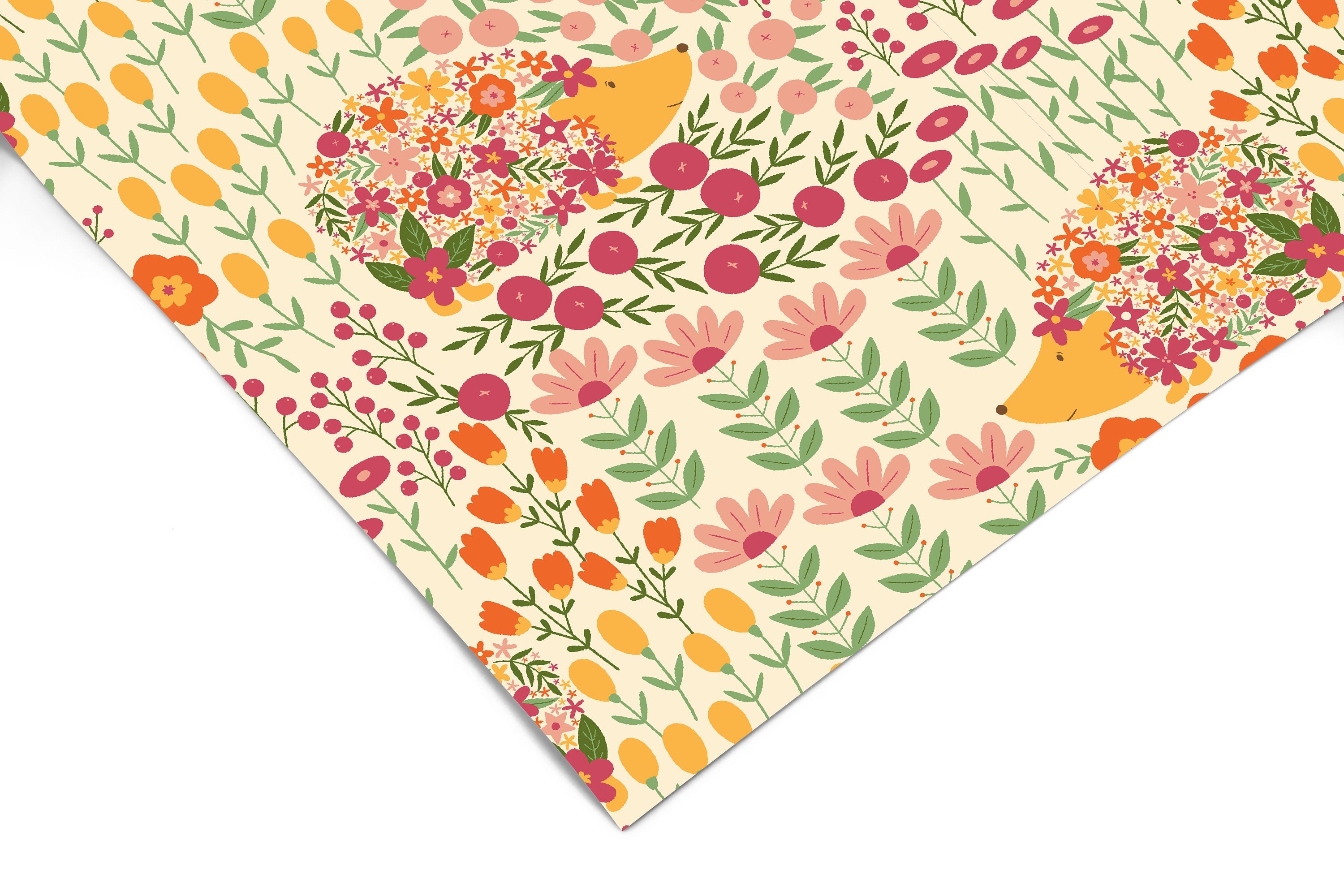 Floral Hedgehog Contact Paper | Peel And Stick Wallpaper | Removable Wallpaper | Shelf Liner | Drawer Liner | Peel and Stick Paper 1535