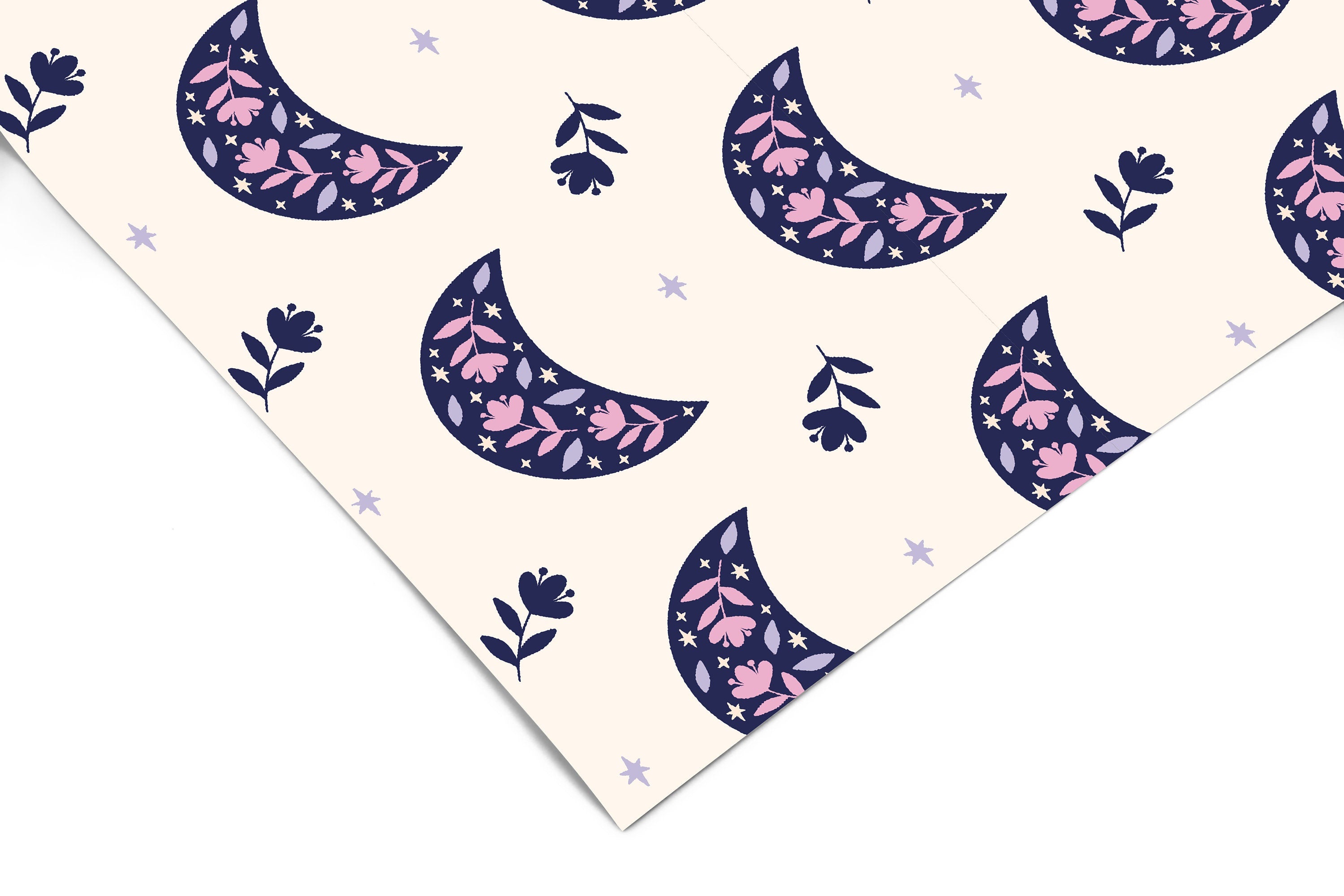 Purple Floral Moons Contact Paper | Peel And Stick Wallpaper | Removable Wallpaper | Shelf Liner | Drawer Liner | Peel and Stick Paper 1516