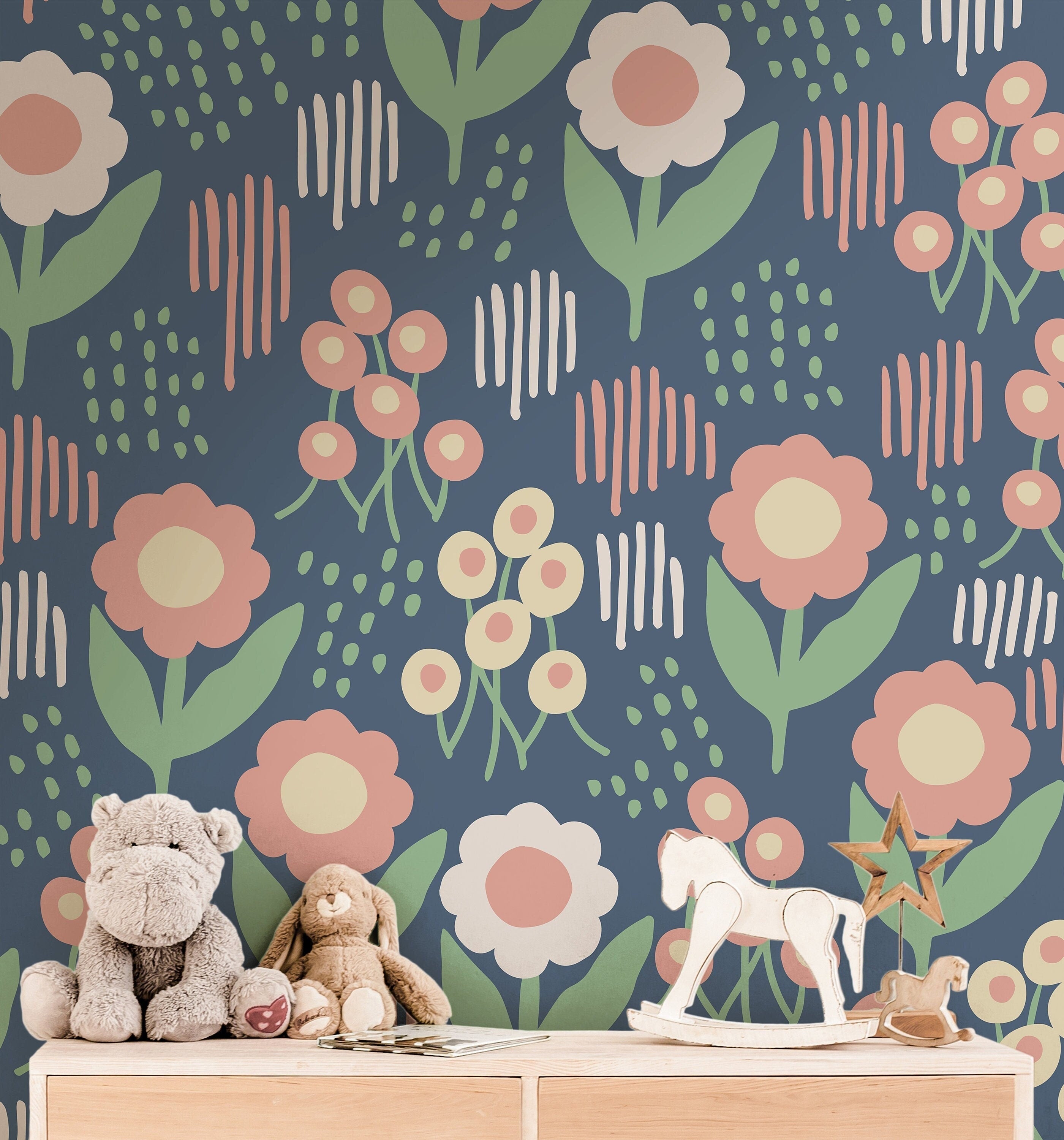 Abstract Floral Garden Wallpaper | Girls Nursery Wallpaper | Kids Wall ...