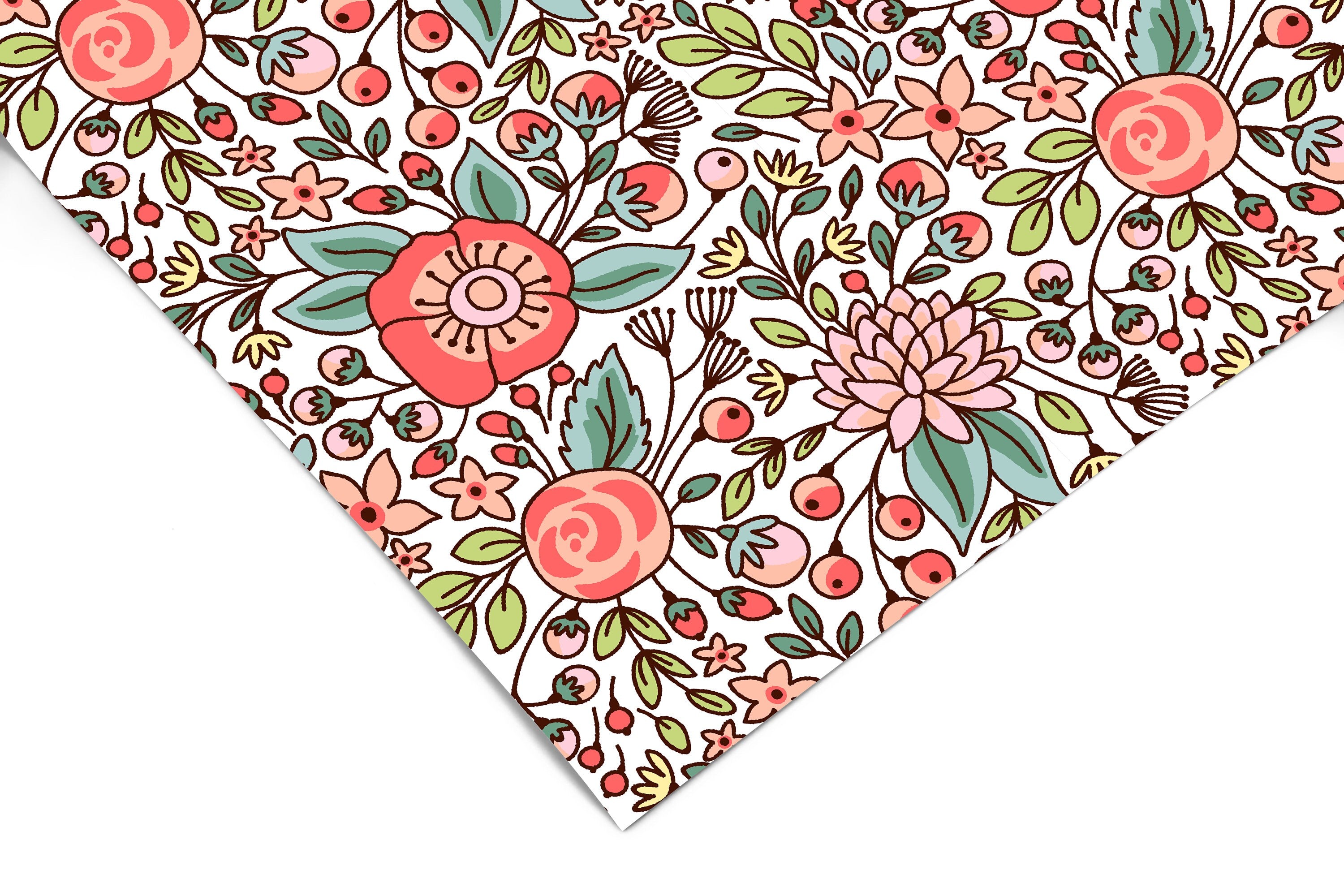 Bright Floral Garden Contact Paper | Peel And Stick Paper | Removable Wallpaper | Shelf Liner | Drawer Liner | Peel and Stick Wallpaper 1627