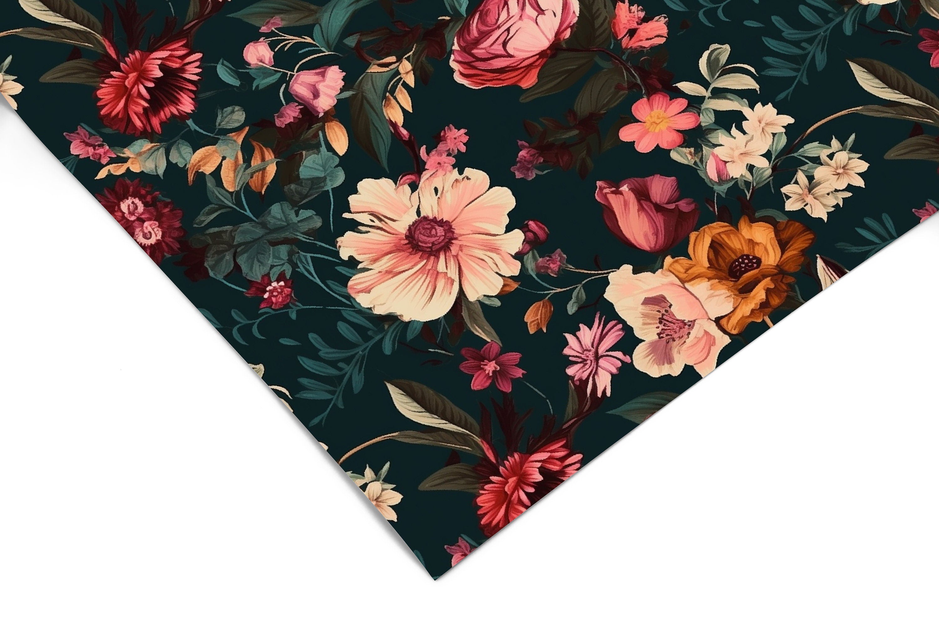 Dark Vintage Floral Contact Paper | Peel And Stick Wallpaper | Removable Wallpaper | Shelf Liner | Drawer Liner | Peel and Stick Paper 1648